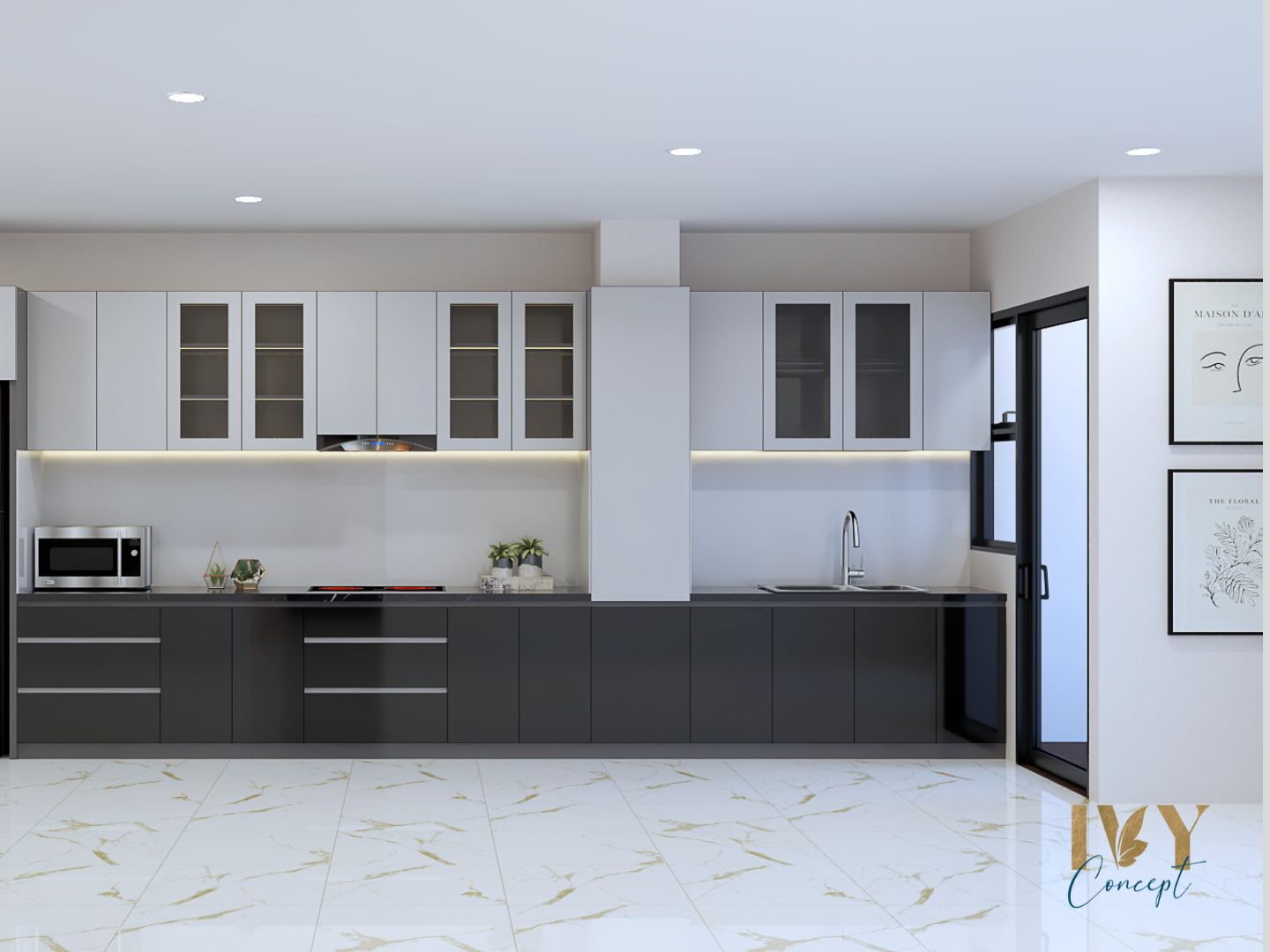 Phòng bếp, phong cách Hiện đại Modern, thiết kế concept nội thất, căn hộ Petro Landmark