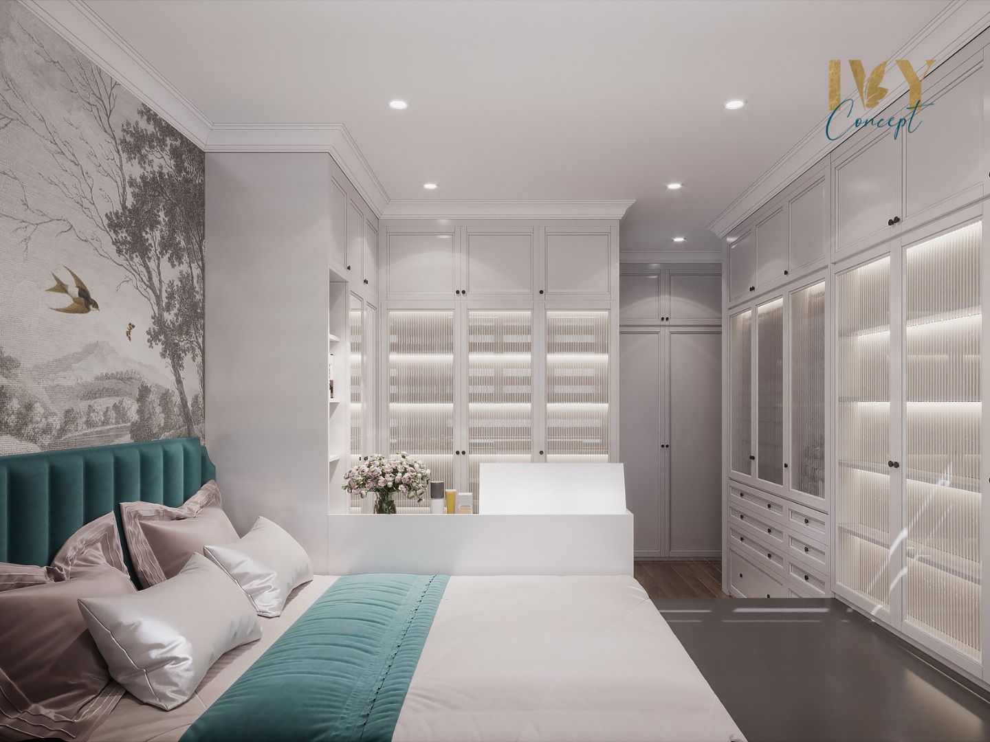Phòng ngủ, phong cách Đông Dương Indochine, thiết kế concept nội thất, căn hộ Q7 Saigon Riverside Complex