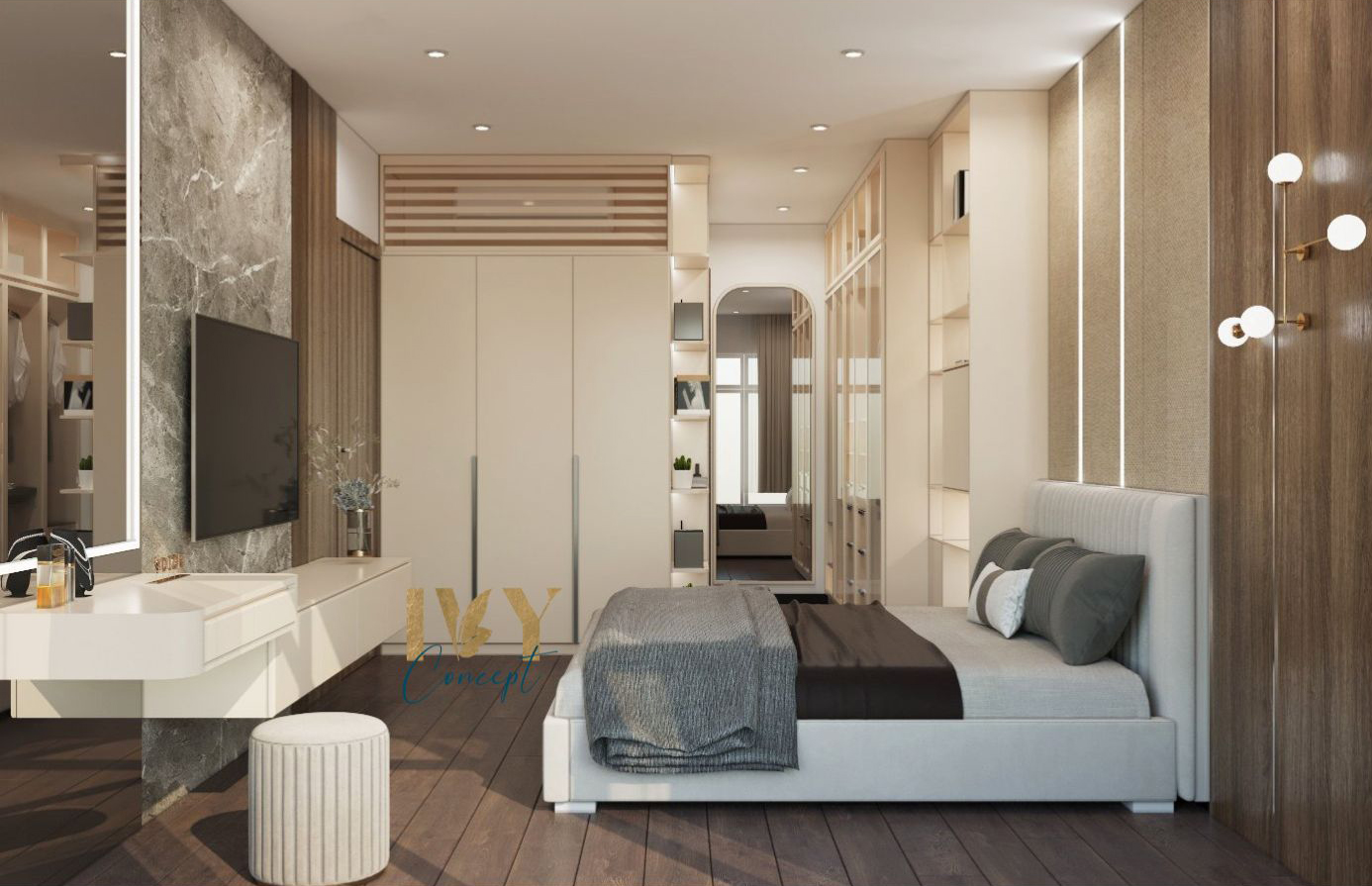 Phòng ngủ, phong cách Hiện đại Modern, thiết kế concept nội thất, căn hộ Petro Landmark