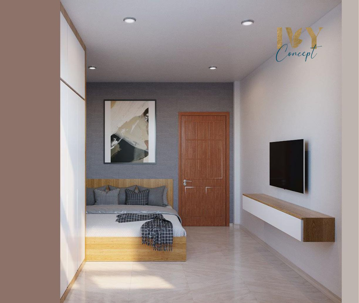 Phòng ngủ, phong cách Bắc Âu Scandinavian, thiết kế concept nội thất, căn hộ The CBD Premium Home