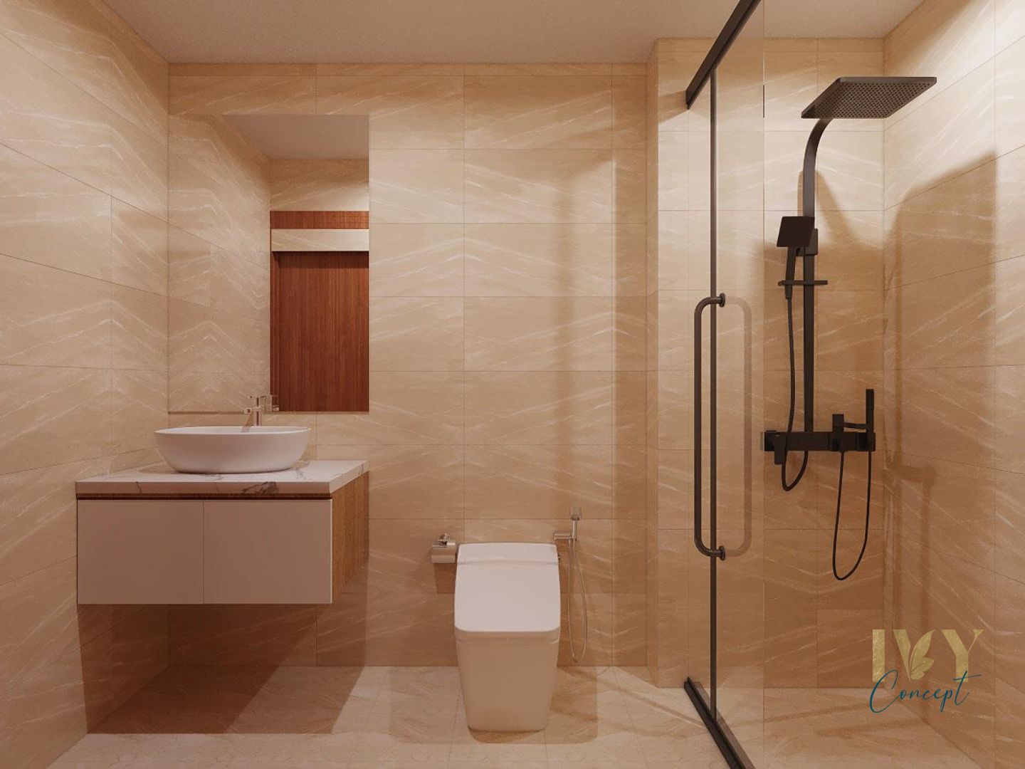 Phòng tắm, nhà vệ sinh, phong cách Hiện đại Modern, thiết kế concept nội thất, căn hộ The CBD Premium Home