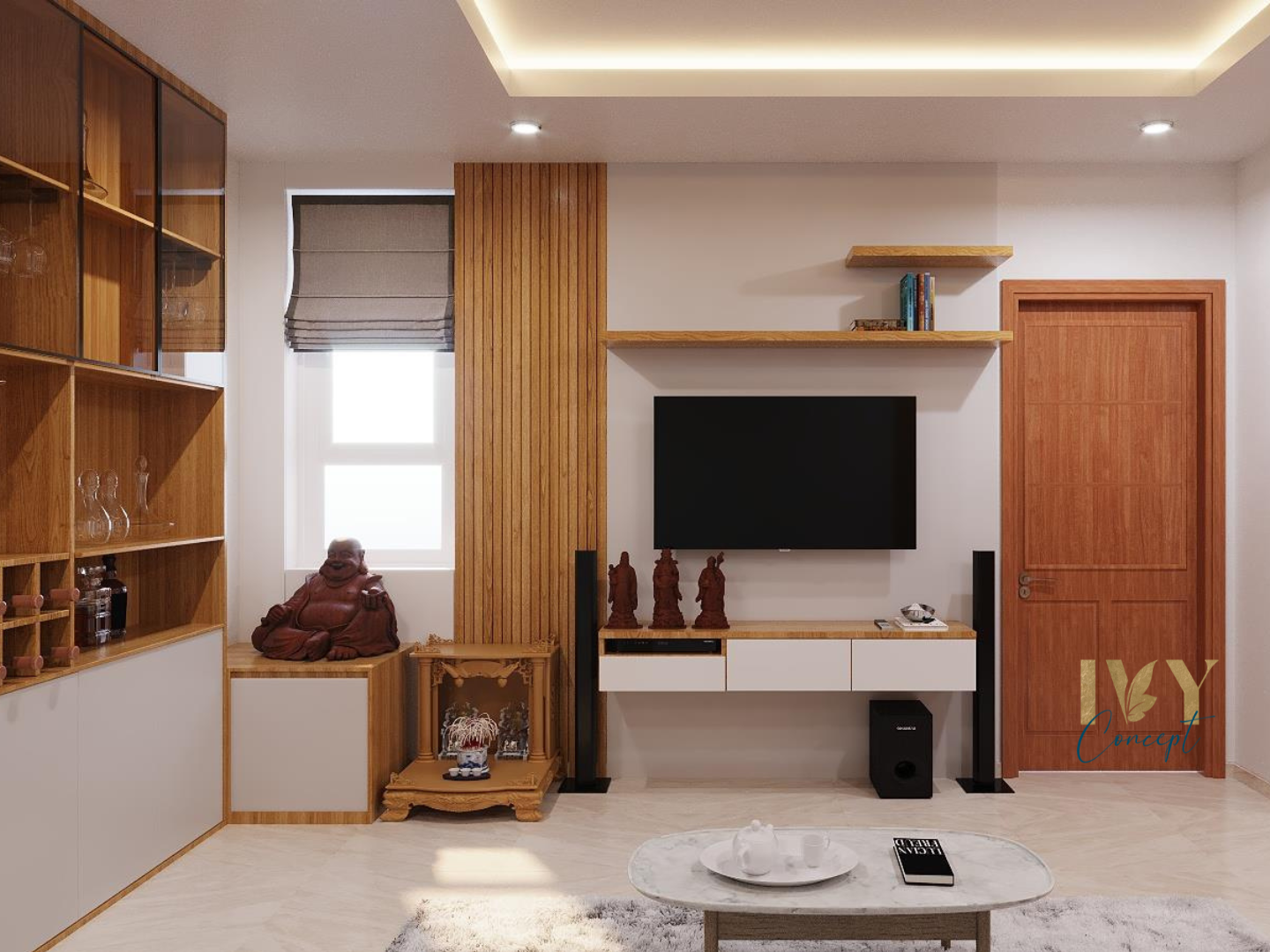 Phòng khách, phong cách Bắc Âu Scandinavian, thiết kế concept nội thất, căn hộ The CBD Premium Home