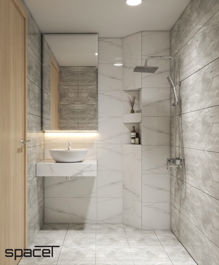 Phòng tắm, nhà vệ sinh, phong cách Hiện đại Modern, thiết kế concept nội thất, nhà phố Cao Văn Lầu Quận 6