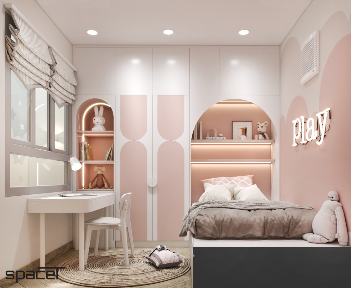 Phòng ngủ, phong cách Bắc Âu Scandinavian, thiết kế concept nội thất, nhà phố Cao Văn Lầu Quận 6