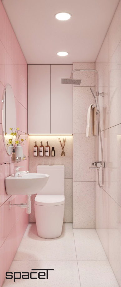 Phòng tắm, nhà vệ sinh, phong cách Bắc Âu Scandinavian, thiết kế concept nội thất, nhà phố Cao Văn Lầu Quận 6