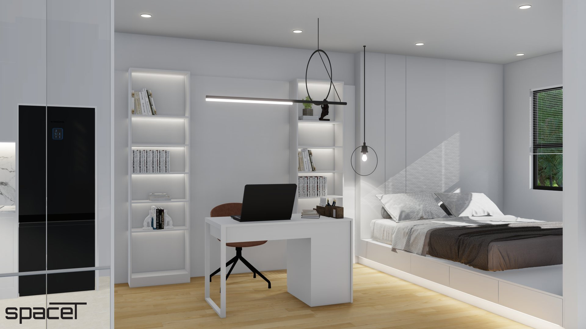 Phòng làm việc, phòng ngủ, phong cách Tối giản Minimalist, thiết kế concept nội thất, căn hộ The Origami Vinhomes Quận 9