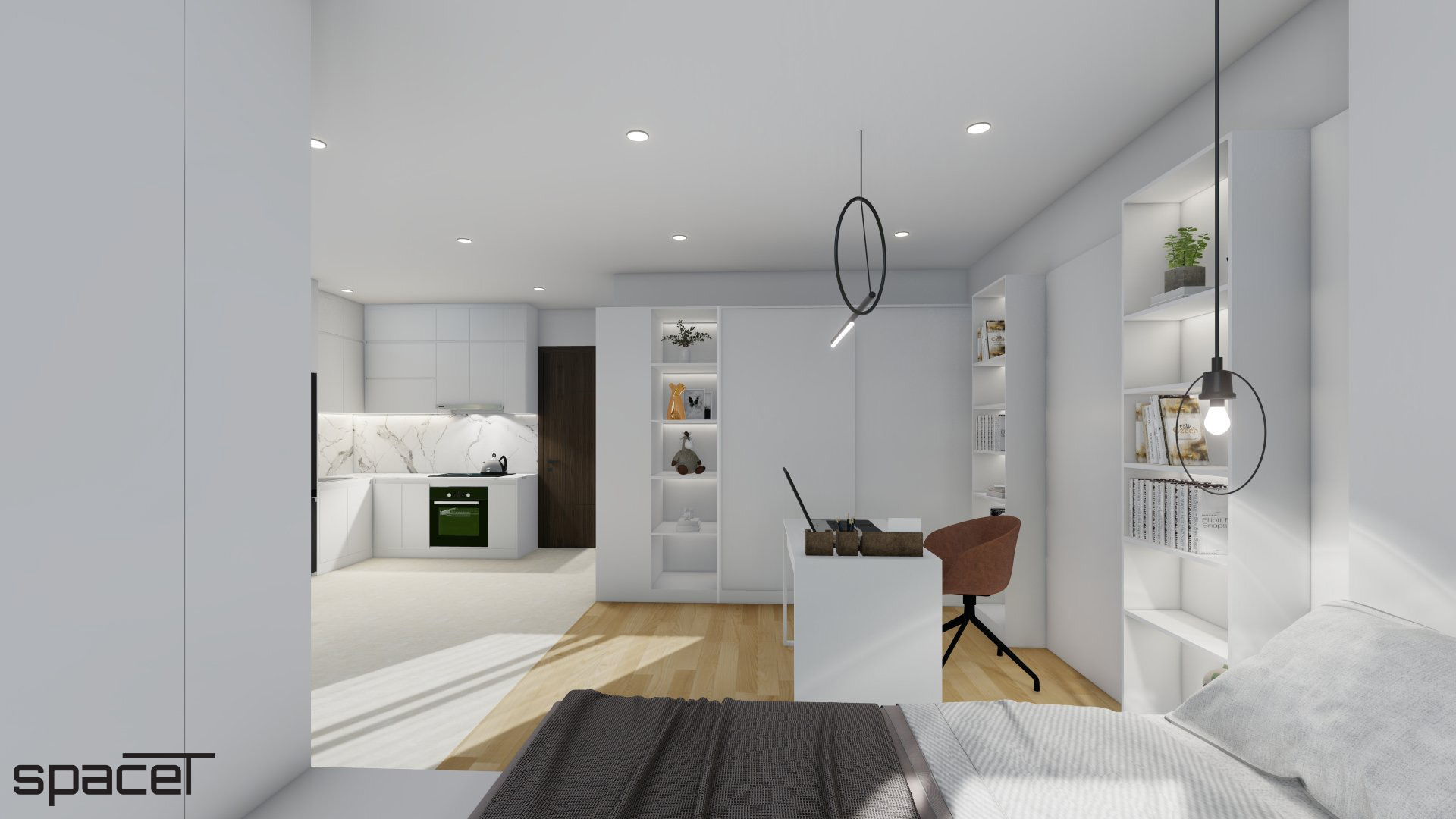 Phòng làm việc, phong cách Tối giản Minimalist, thiết kế concept nội thất, căn hộ The Origami Vinhomes Quận 9