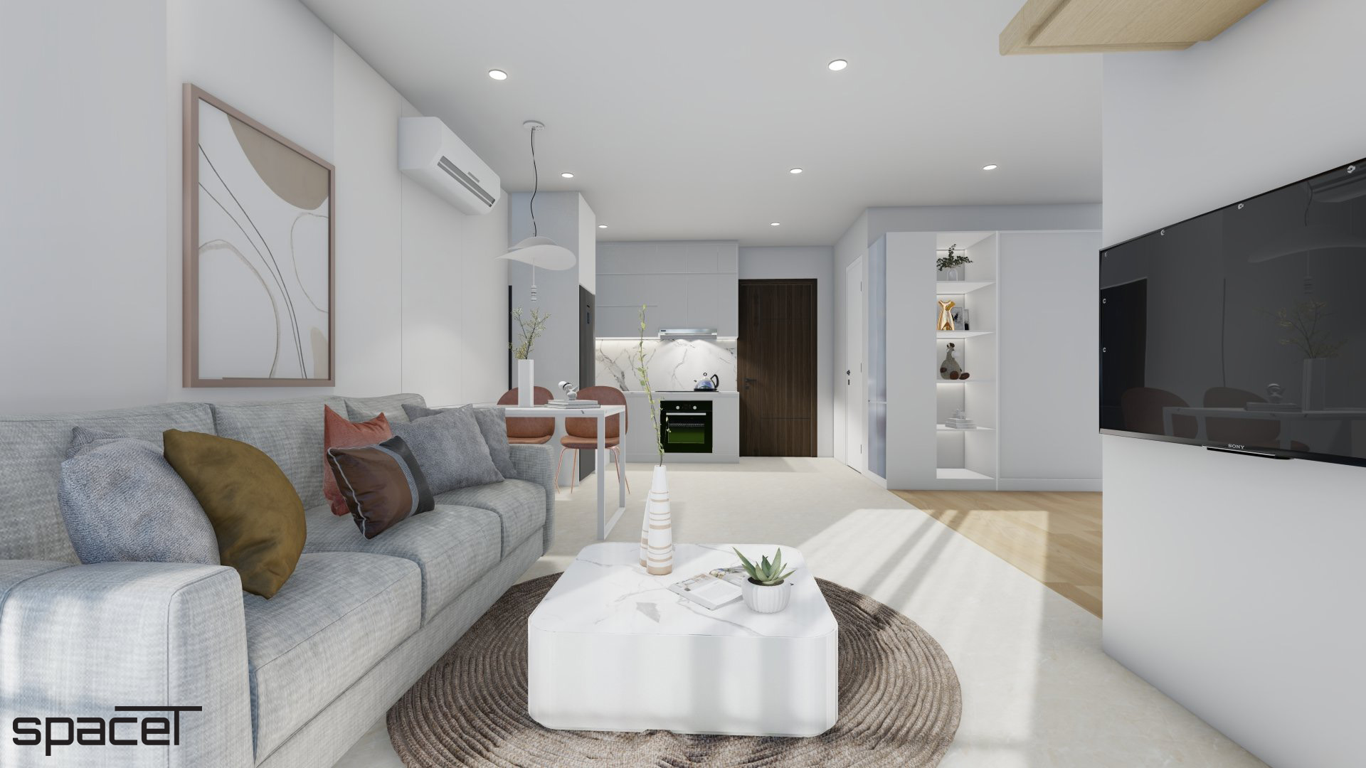 Phòng khách, phong cách Tối giản Minimalist, thiết kế concept nội thất, căn hộ The Origami Vinhomes Quận 9