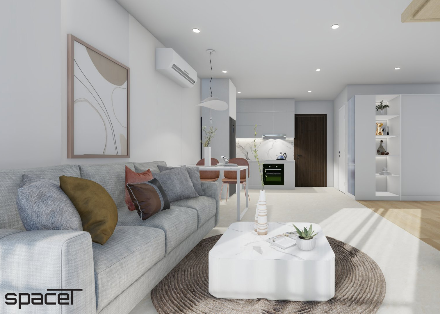 Phòng khách, phong cách Tối giản Minimalist, thiết kế concept nội thất, căn hộ The Origami Vinhomes Quận 9
