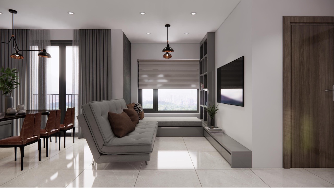 Phòng khách, phong cách Hiện đại Modern, thiết kế concept nội thất, căn hộ The Origami Vinhomes Quận 9