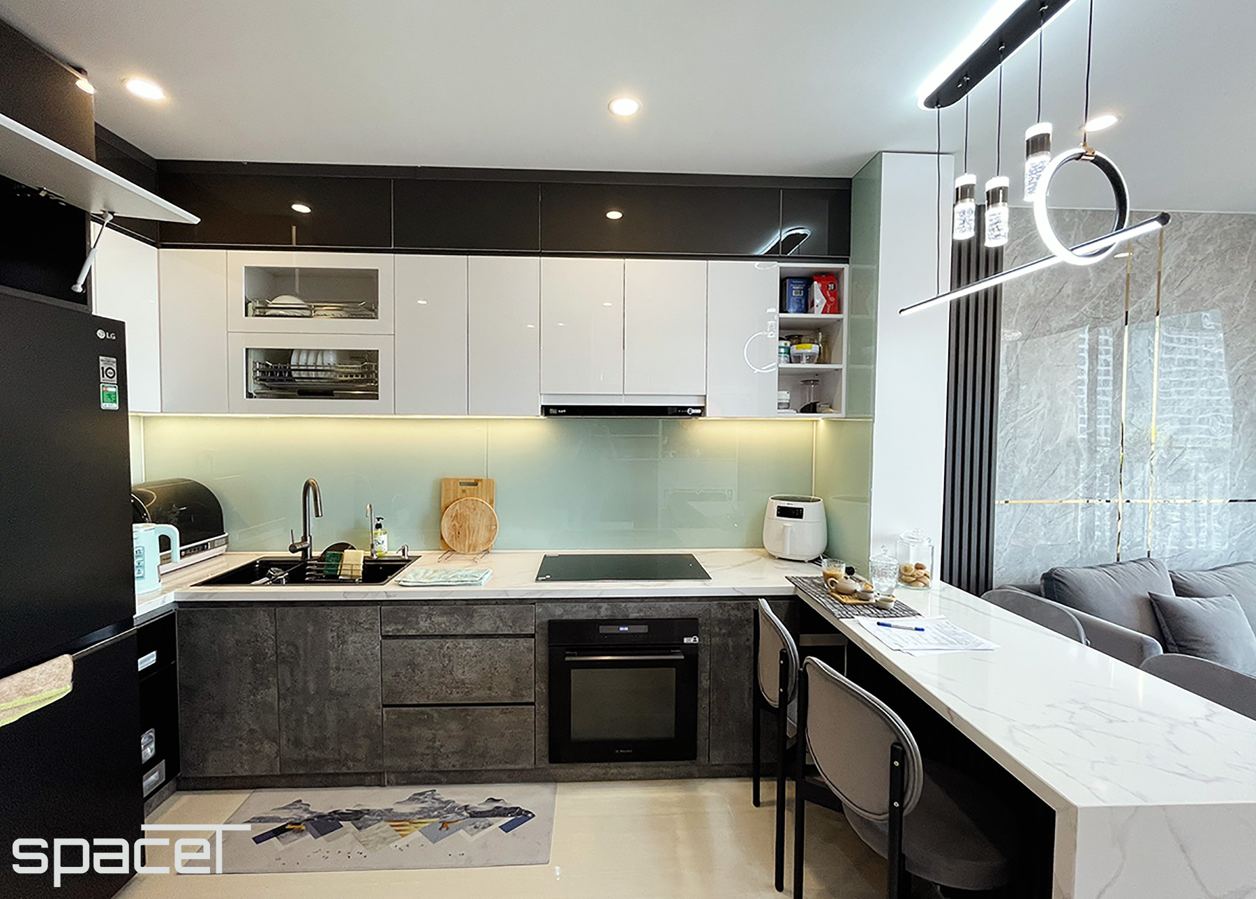Phòng bếp, phòng ăn, phong cách Hiện đại Modern, hoàn thiện nội thất, căn hộ The Origami Vinhomes Quận 9