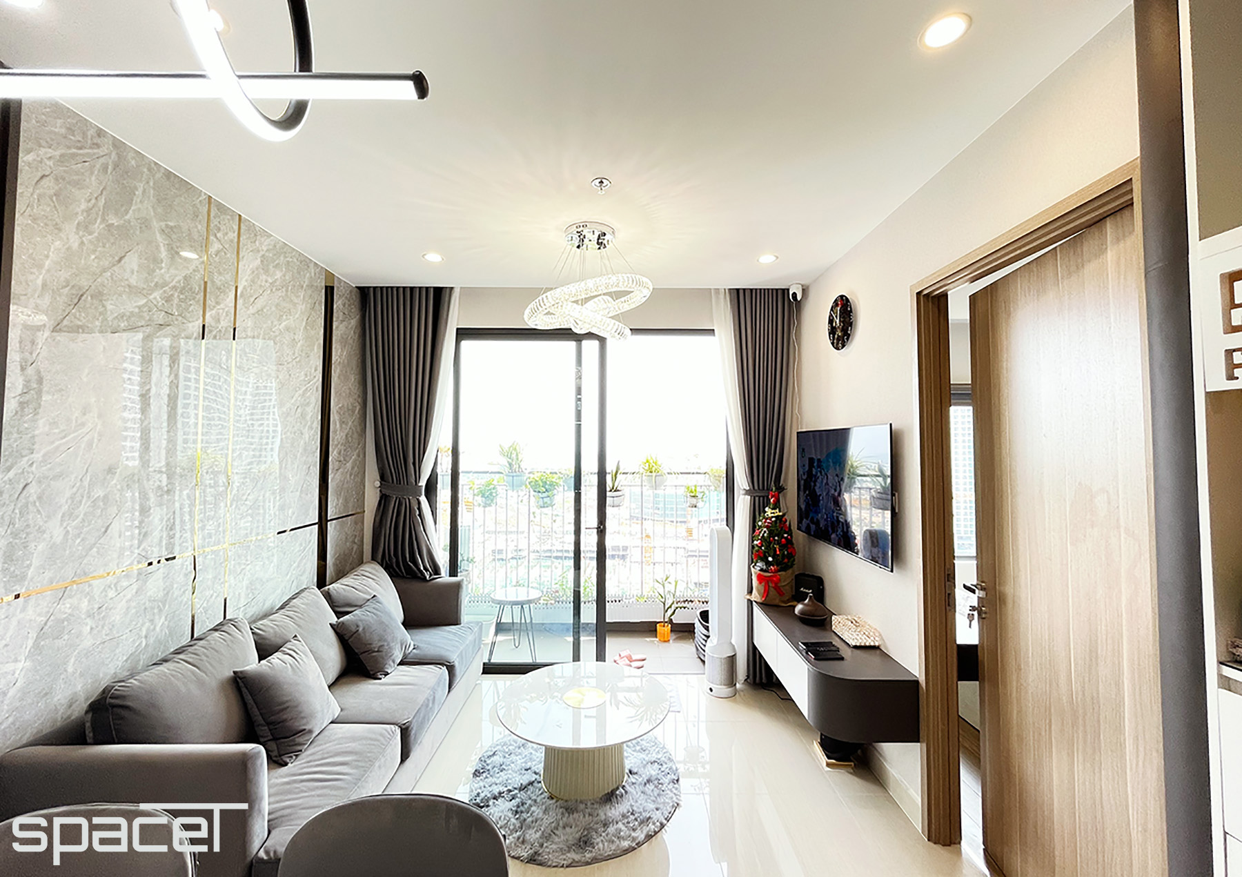 Phòng khách, phong cách Hiện đại Modern, hoàn thiện nội thất, căn hộ The Origami Vinhomes Quận 9