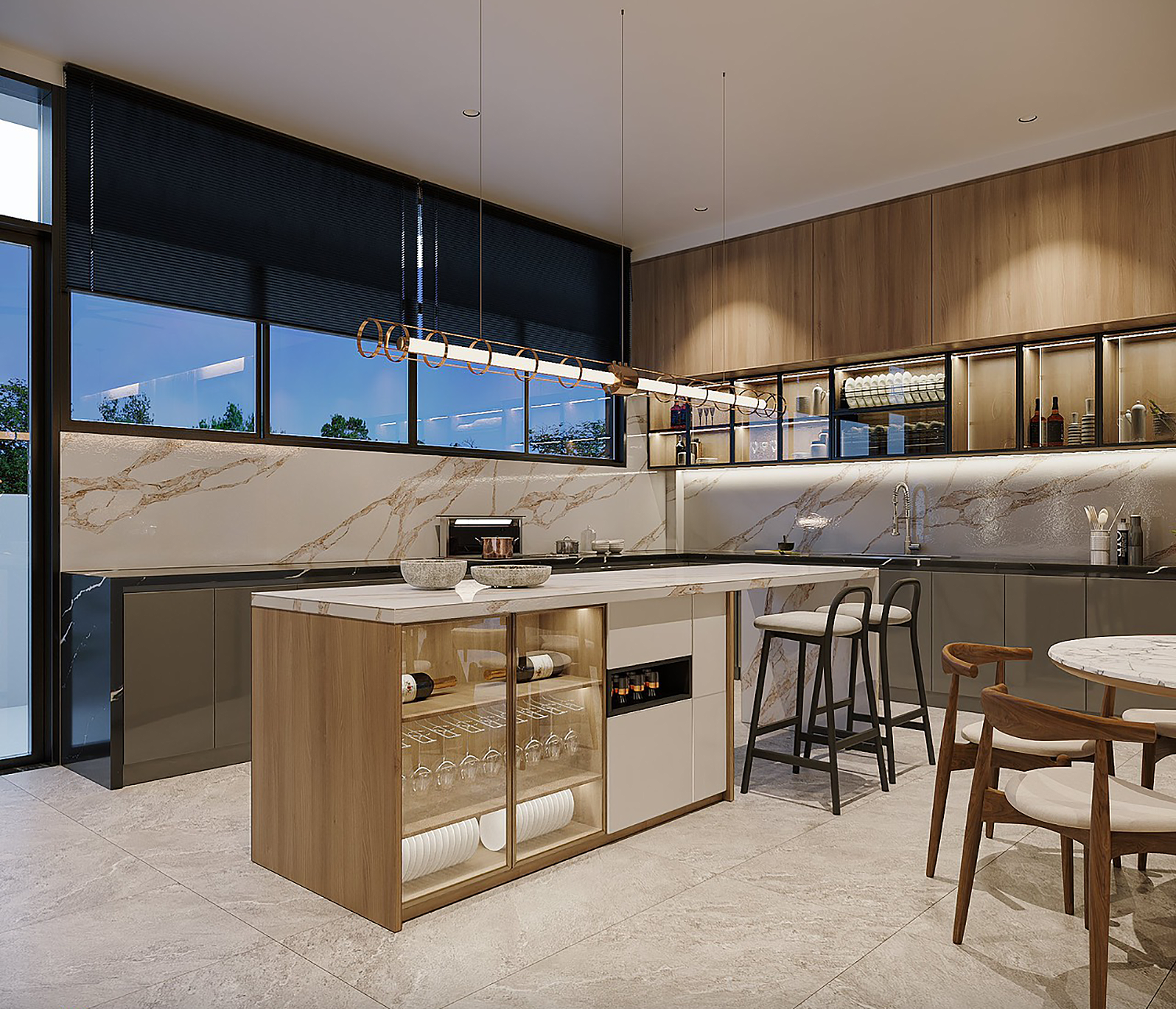 Phòng bếp, phong cách Hiện đại Modern, thiết kế concept nội thất, khách sạn Ngã ba Liên Khương