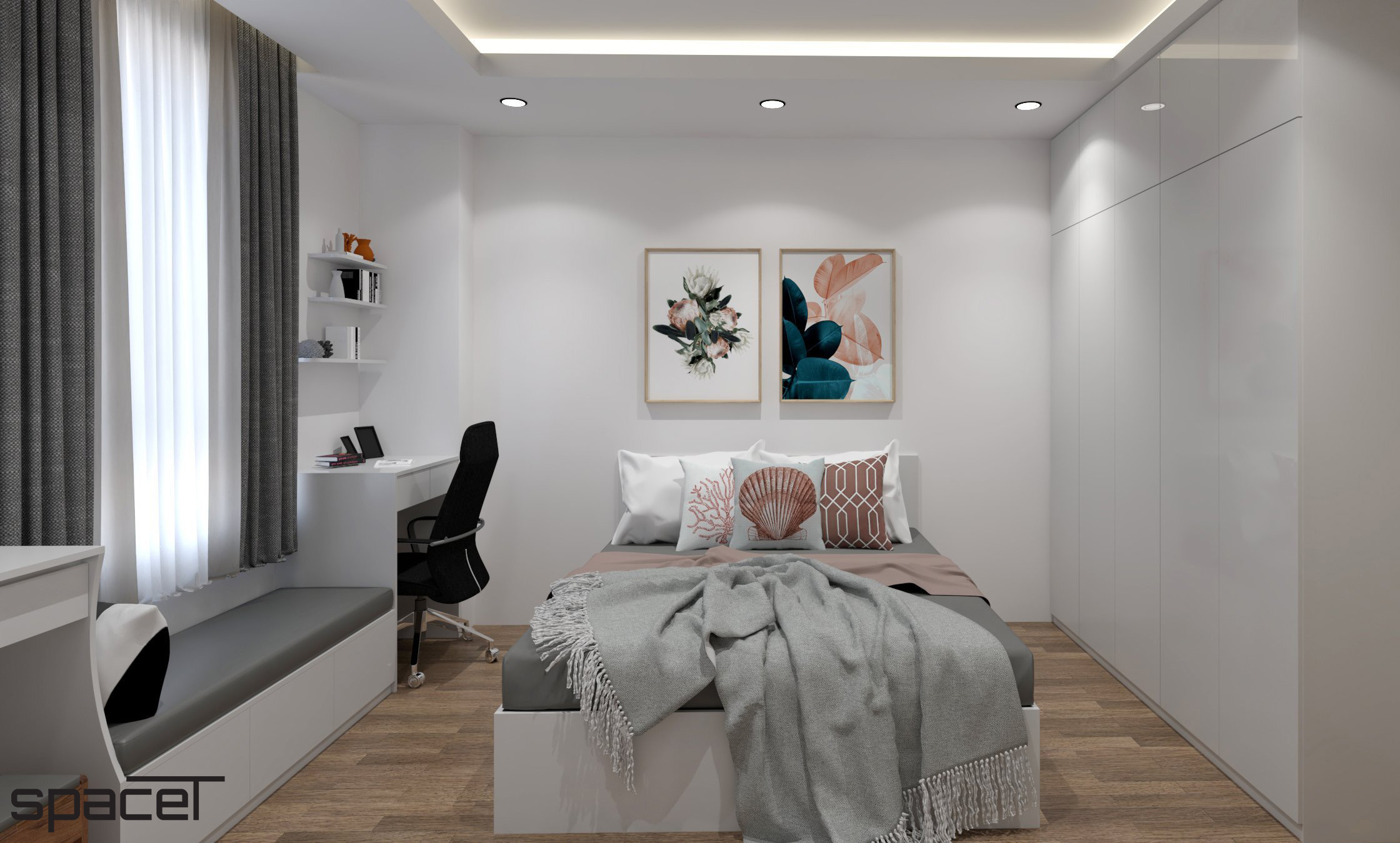 Phòng ngủ, phong cách Bắc Âu Scandinavian, thiết kế concept nội thất, căn hộ Homyland 2