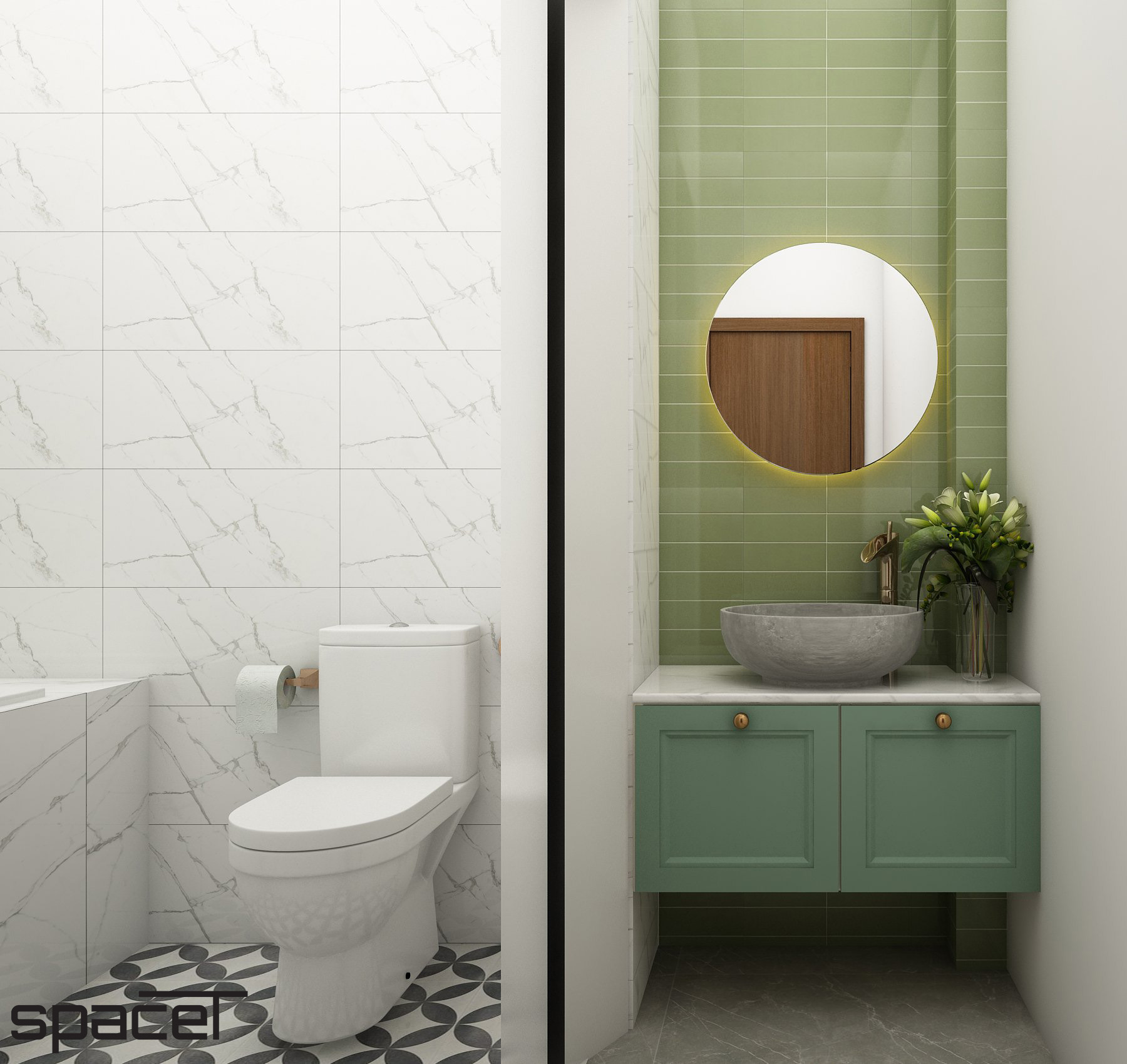 Phòng tắm, nhà vệ sinh, phong cách Đông Dương Indochine, thiết kế concept nội thất, nhà phố Thủ Đức