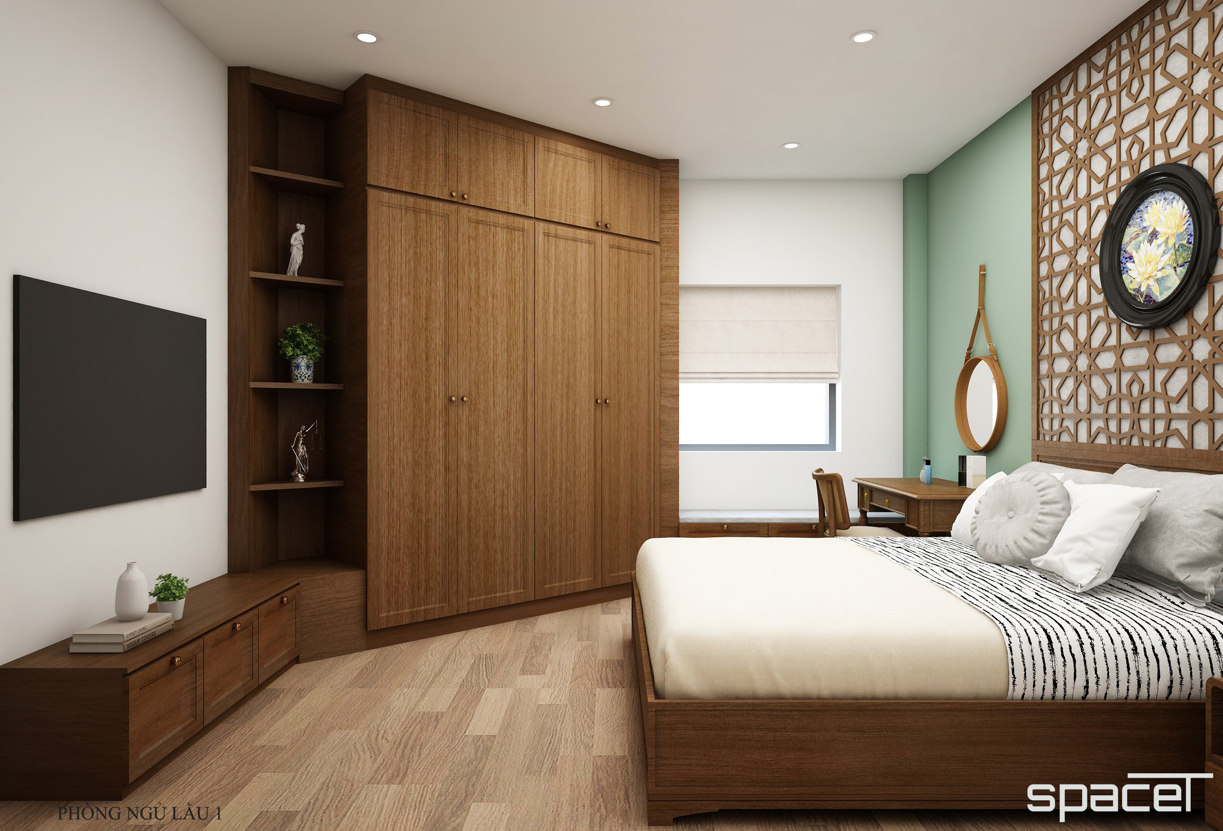 Phòng ngủ, phong cách Đông Dương Indochine, thiết kế concept nội thất, nhà phố Thủ Đức