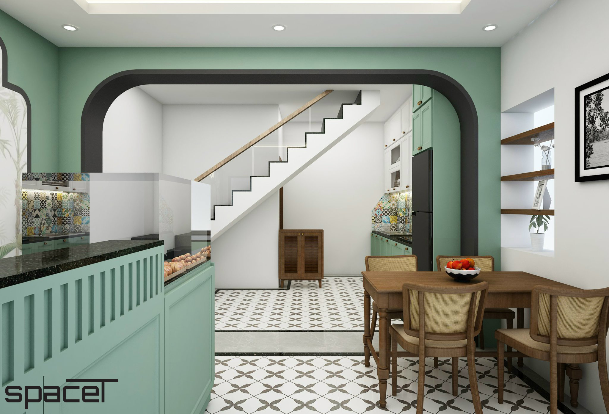 Phòng ăn, phong cách Đông Dương Indochine, thiết kế concept nội thất, nhà phố Thủ Đức