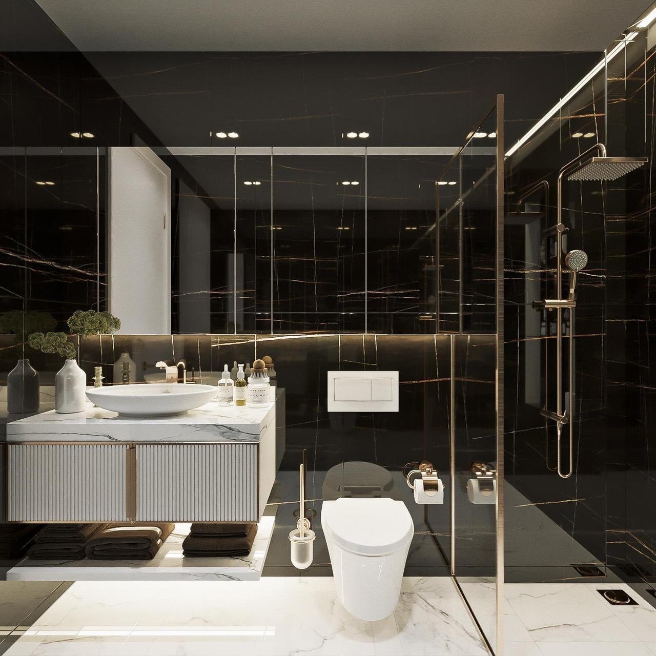 Phòng tắm, nhà vệ sinh, phong cách Hiện đại Modern, thiết kế concept nội thất, nhà phố Quận Bình Tân