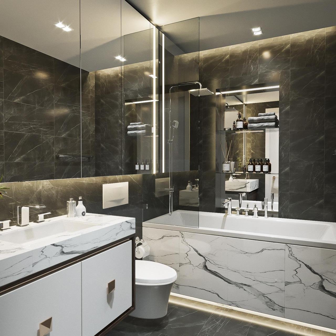 Phòng tắm, nhà vệ sinh, phong cách Hiện đại Modern, thiết kế concept nội thất, nhà phố Quận Bình Tân