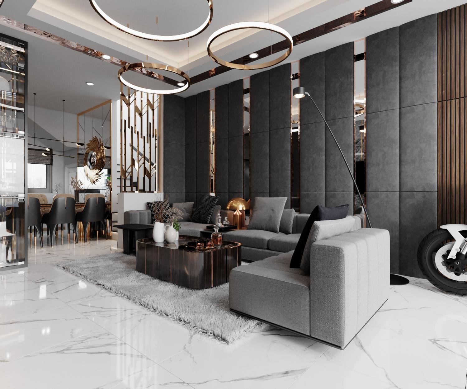 Phòng khách, phong cách Hiện đại Modern, thiết kế concept nội thất, nhà phố Quận Bình Tân