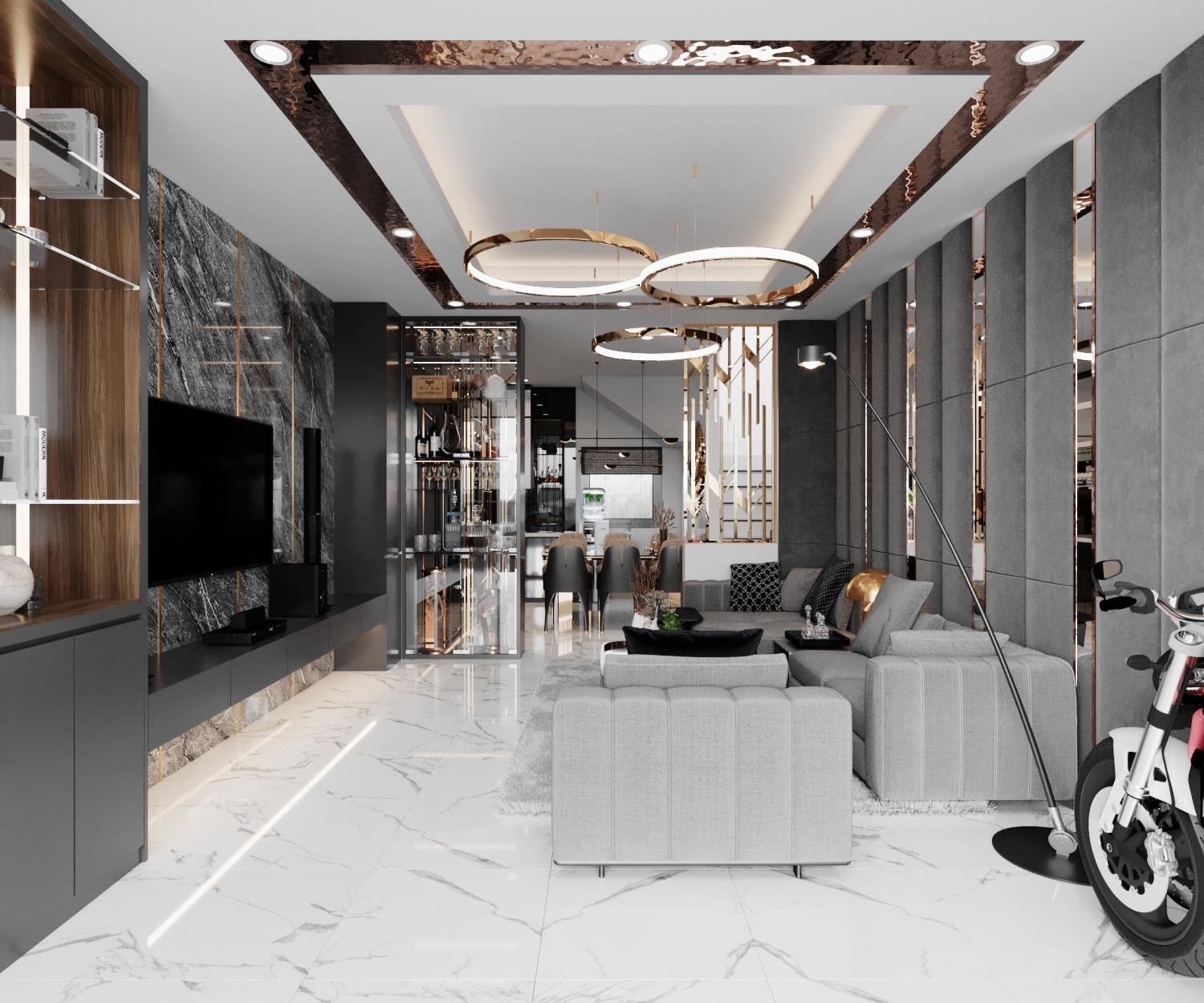 Phòng khách, phong cách Hiện đại Modern, thiết kế concept nội thất, nhà phố Quận Bình Tân