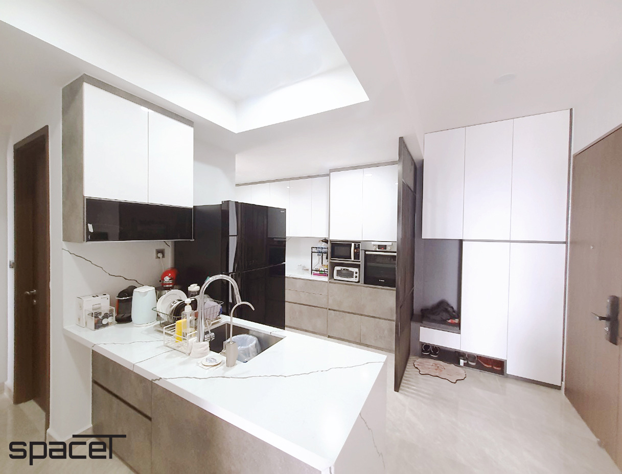Hoàn thiện nội thất cho khu vực lối vào và phòng bếp Căn hộ The Peak M8 Midtown phong cách Tối giản Minimalist