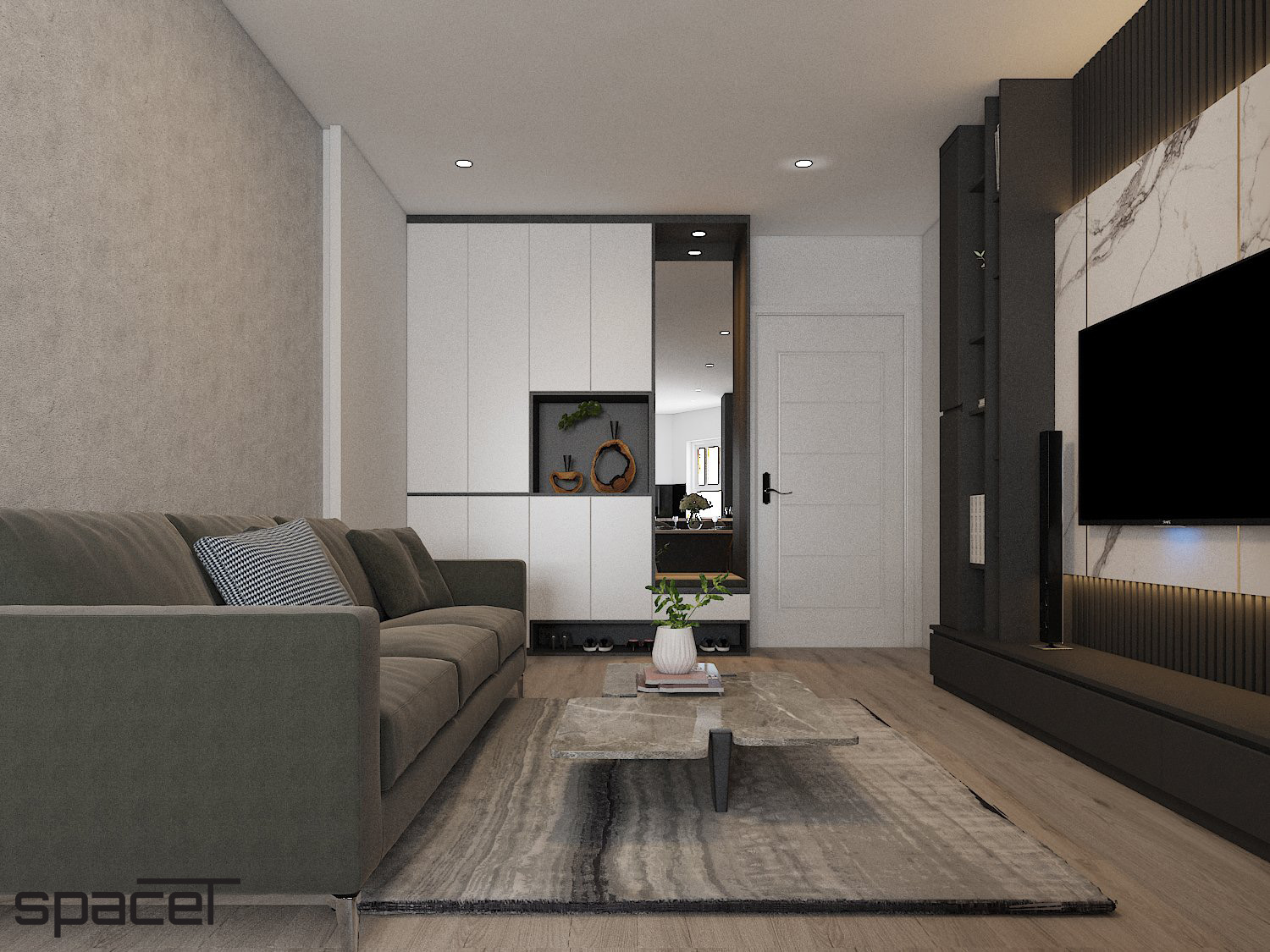 Thiết kế concept nội thất khu vực lối vào và phòng khách Căn hộ chung cư An Phú Apartment Quận 6 phong cách Hiện đại Modern