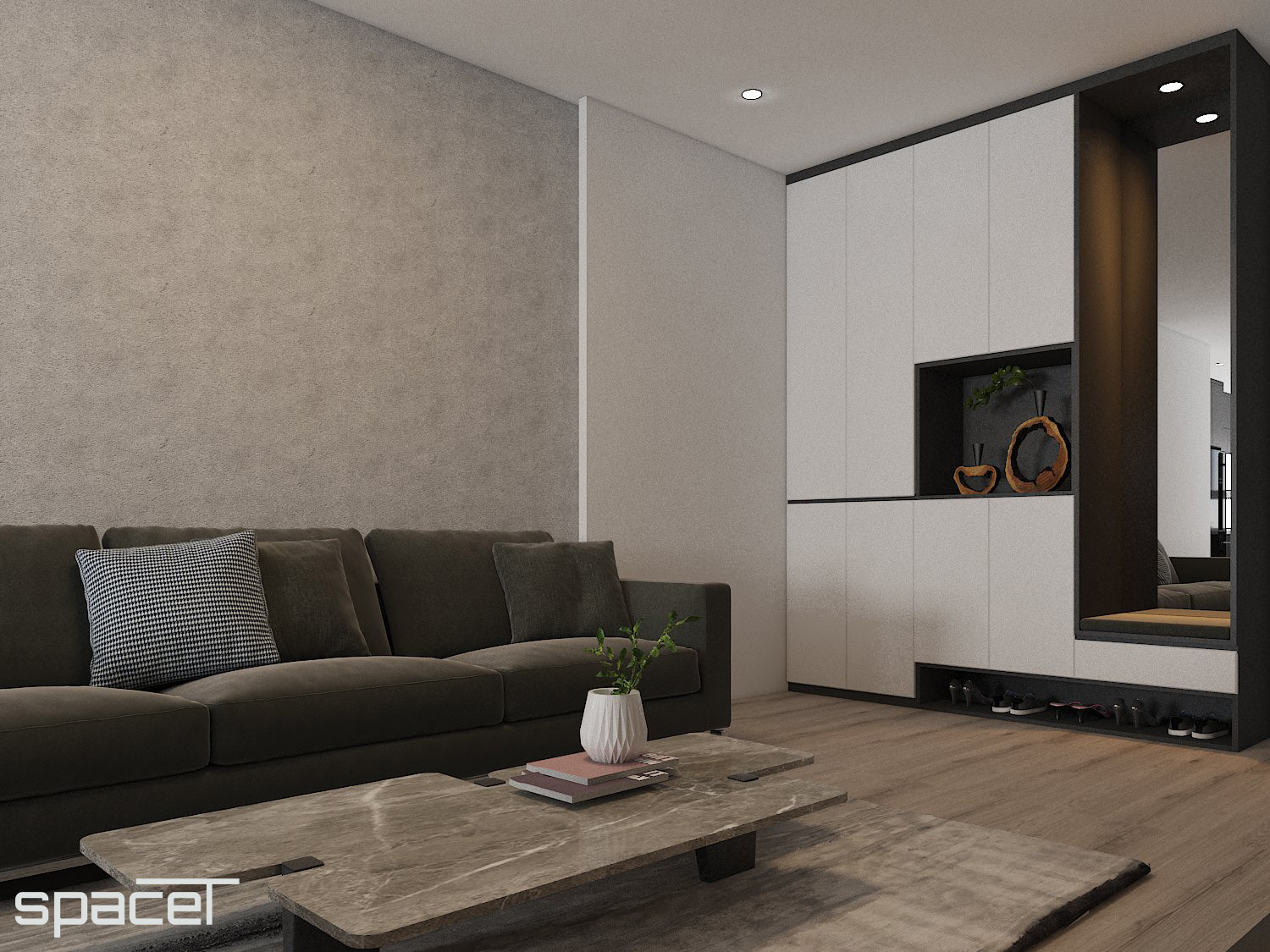 Thiết kế concept nội thất khu vực lối vào và phòng khách Căn hộ chung cư An Phú Apartment Quận 6 phong cách Hiện đại Modern
