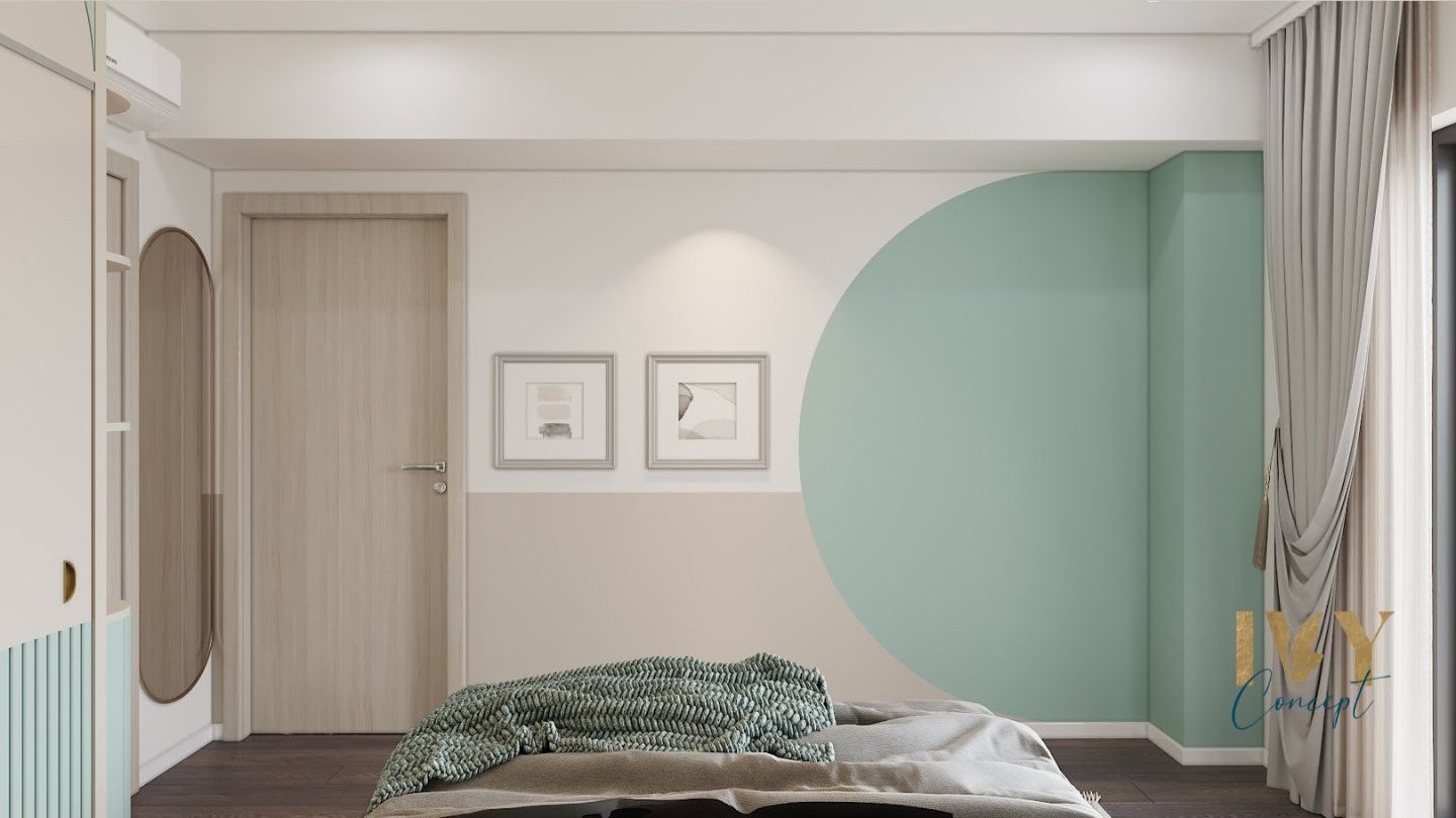 Thiết kế concept nội thất phòng ngủ Căn hộ River Gate Quận 4 phong cách Khối màu Color Block