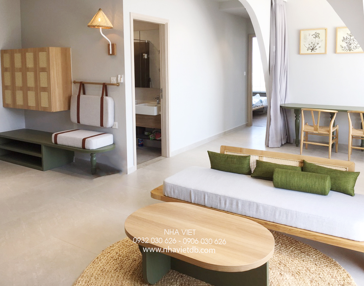 Hoàn thiện nội thất phòng khách Căn hộ chung cư Hưng Phú Cần Thơ phong cách Wabi Sabi