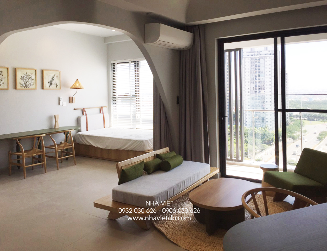 Hoàn thiện nội thất phòng khách, khu vực làm việc, khu vực ngủ cho khách Căn hộ chung cư Hưng Phú Cần Thơ phong cách Wabi Sabi
