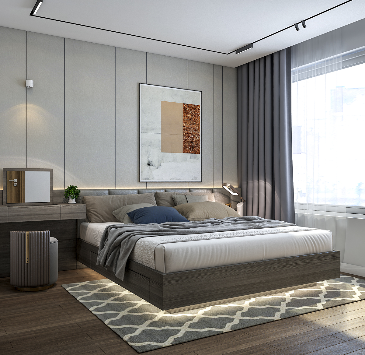 Thiết kế concept nội thất phòng ngủ master Căn hộ 3PN tại Vinhomes Grand Park phong cách Hiện đại Modern