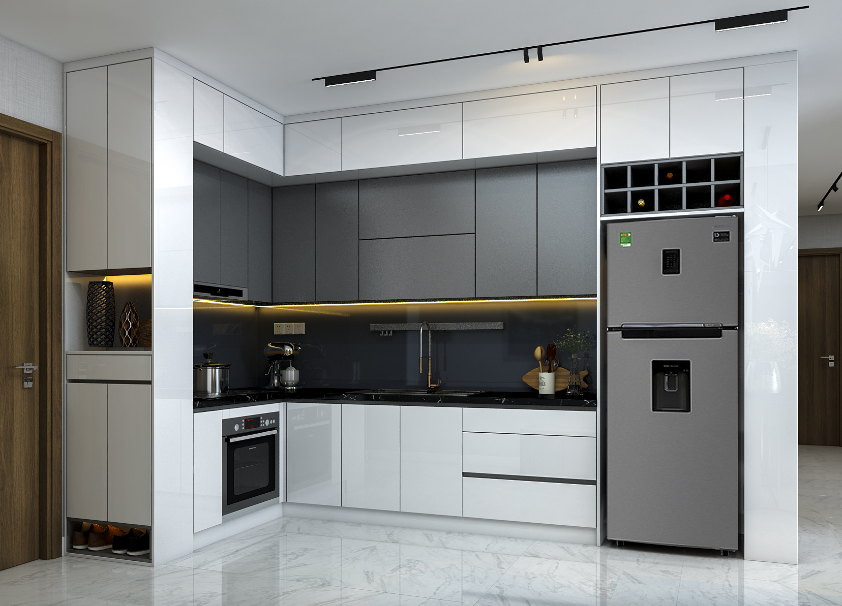 Thiết kế concept nội thất phòng bếp Căn hộ 3PN tại Vinhomes Grand Park phong cách Hiện đại Modern