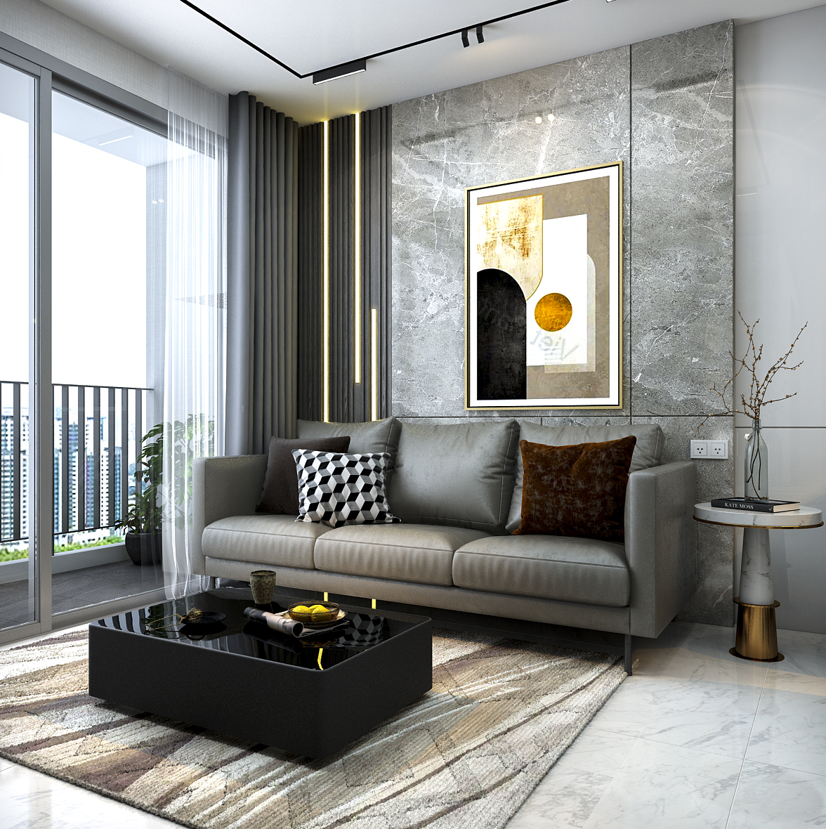 Thiết kế concept nội thất phòng khách Căn hộ 3PN tại Vinhomes Grand Park phong cách Hiện đại Modern