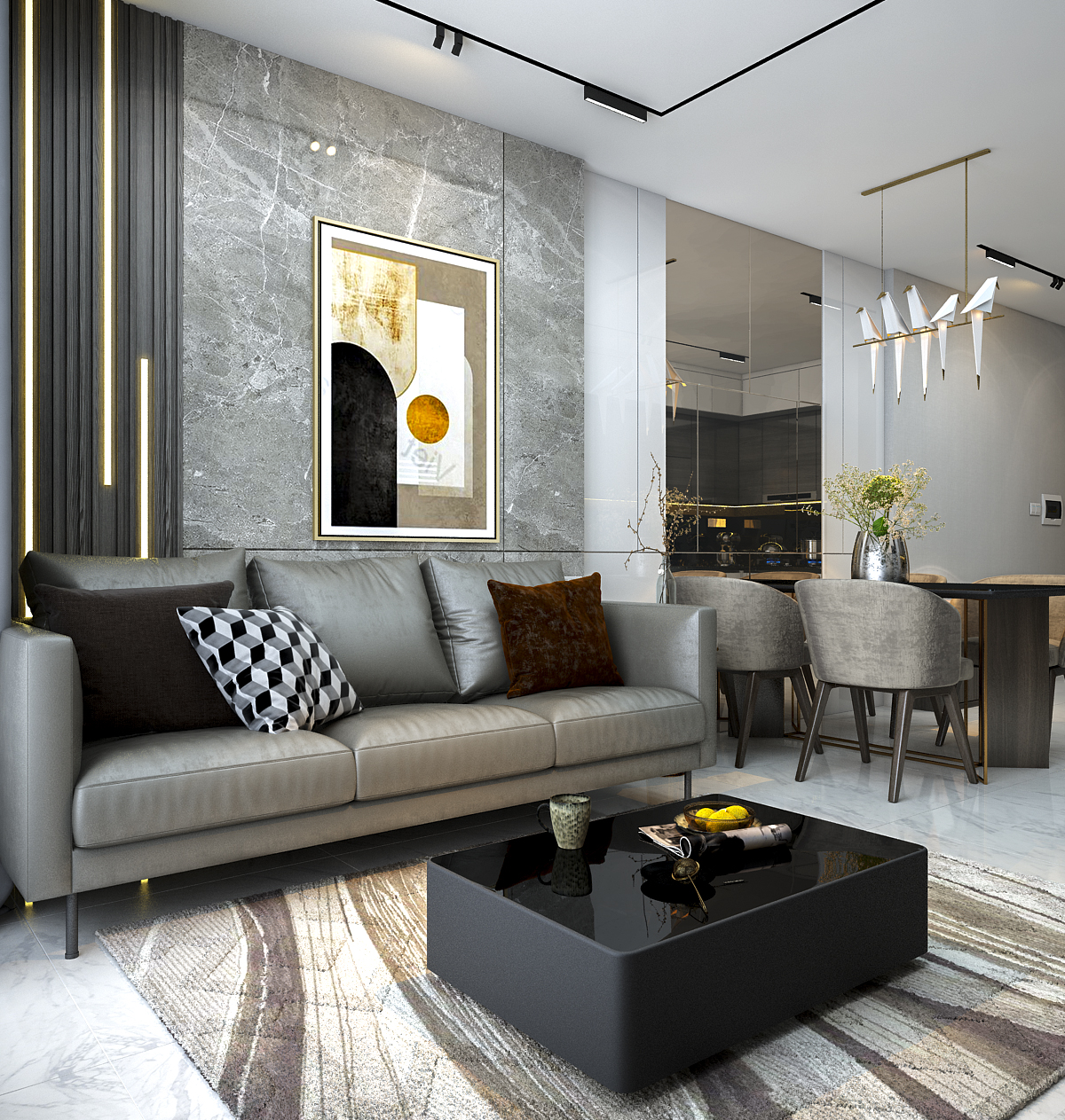 Thiết kế concept nội thất phòng khách Căn hộ 3PN tại Vinhomes Grand Park phong cách Hiện đại Modern