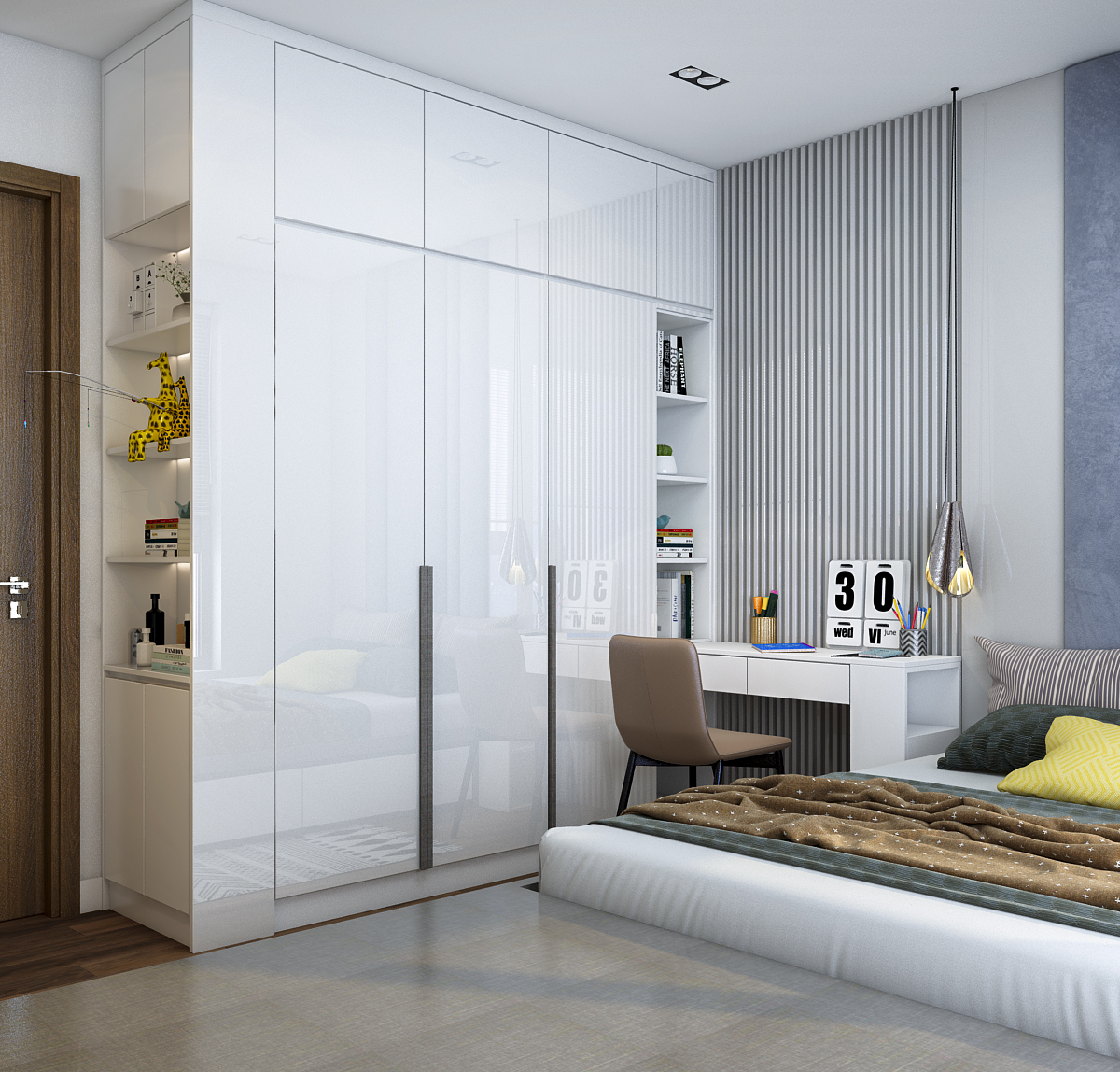 Thiết kế concept nội thất phòng ngủ nhỏ Căn hộ 3PN tại Vinhomes Grand Park phong cách Hiện đại Modern