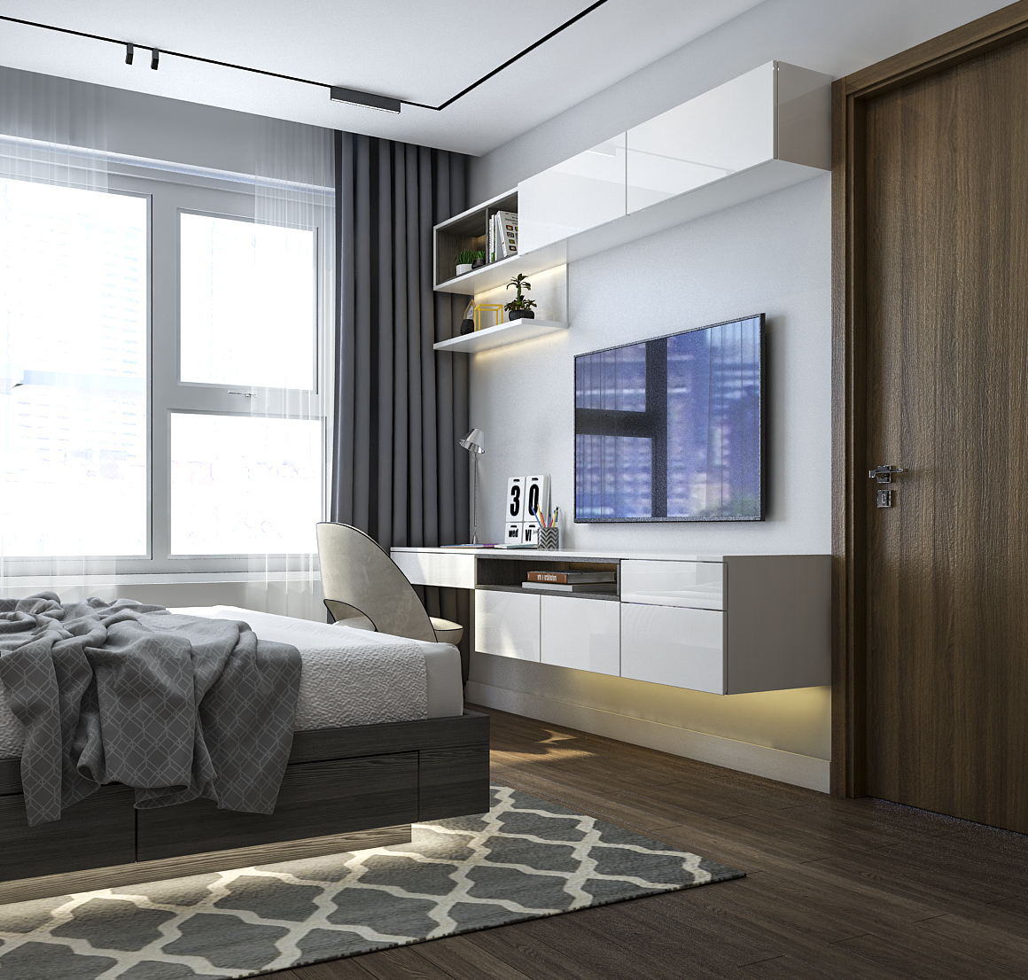 Thiết kế concept nội thất phòng ngủ master Căn hộ 3PN tại Vinhomes Grand Park phong cách Hiện đại Modern