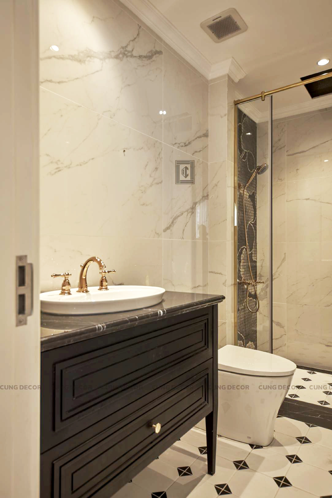 Hoàn thiện nội thất phòng tắm & nhà vệ sinh Biệt thự Sol Villas TP Thủ Đức phong cách Tân cổ điển Neo Classic