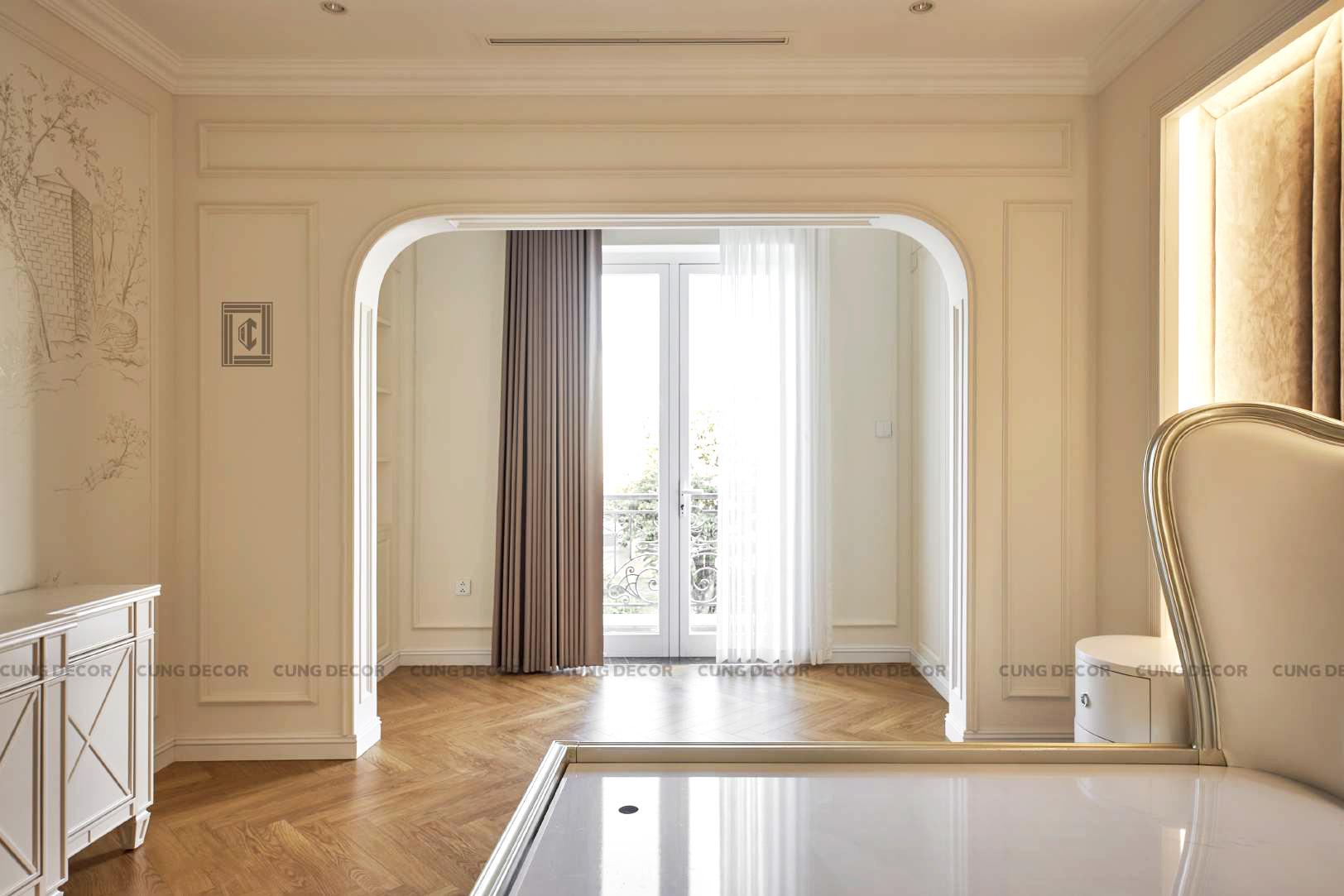 Hoàn thiện nội thất phòng ngủ master Biệt thự Sol Villas TP Thủ Đức phong cách Tân cổ điển Neo Classic