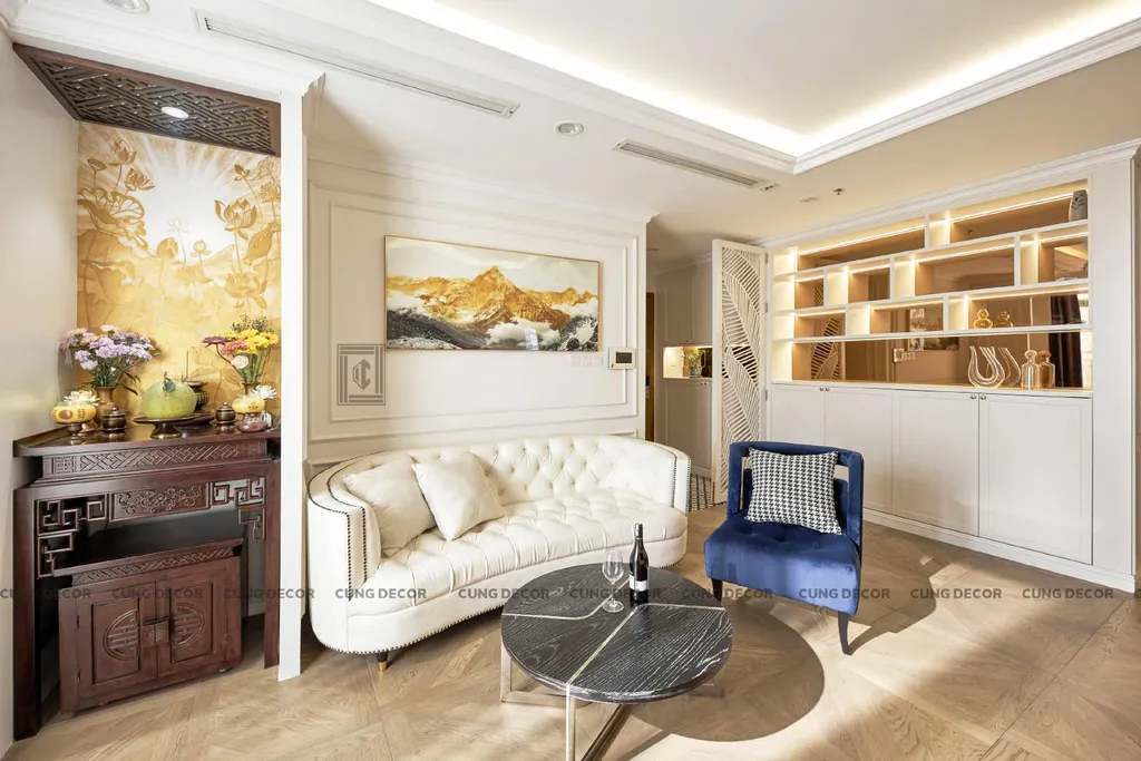 Hoàn thiện nội thất phòng khách Căn hộ Landmark 81 Vinhomes Central Park phong cách Tân cổ điển Neo Classic