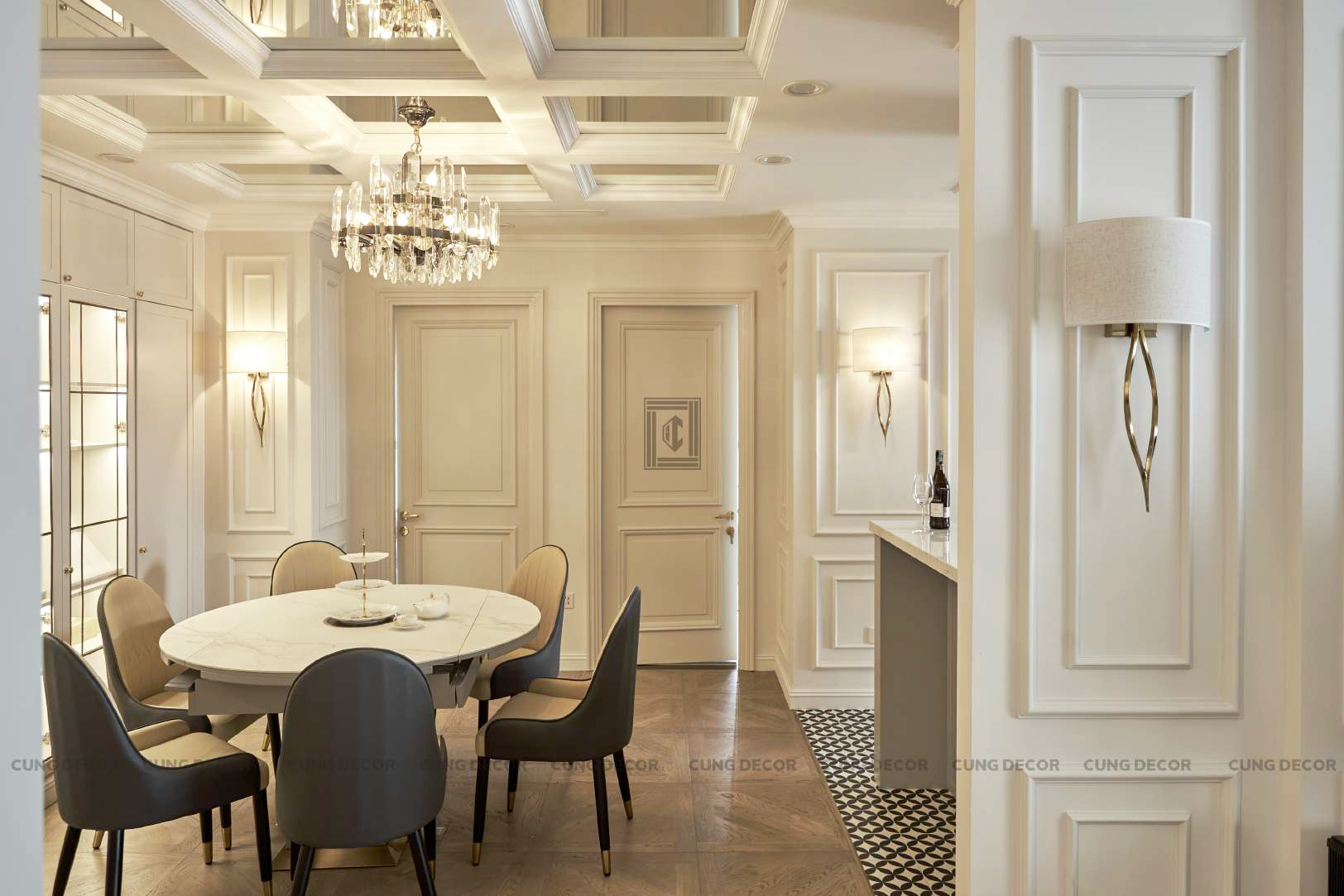 Hoàn thiện nội thất phòng ăn Căn hộ Landmark 81 Vinhomes Central Park phong cách Tân cổ điển Neo Classic
