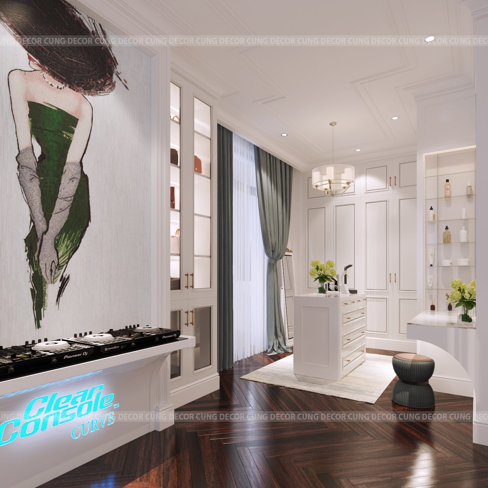 Thiết kế concept nội thất khu vực thay đồ bên trong phòng ngủ master Nhà phố Khu Verosa Park Khang Điền phong cách Tân cổ điển Neo Classic