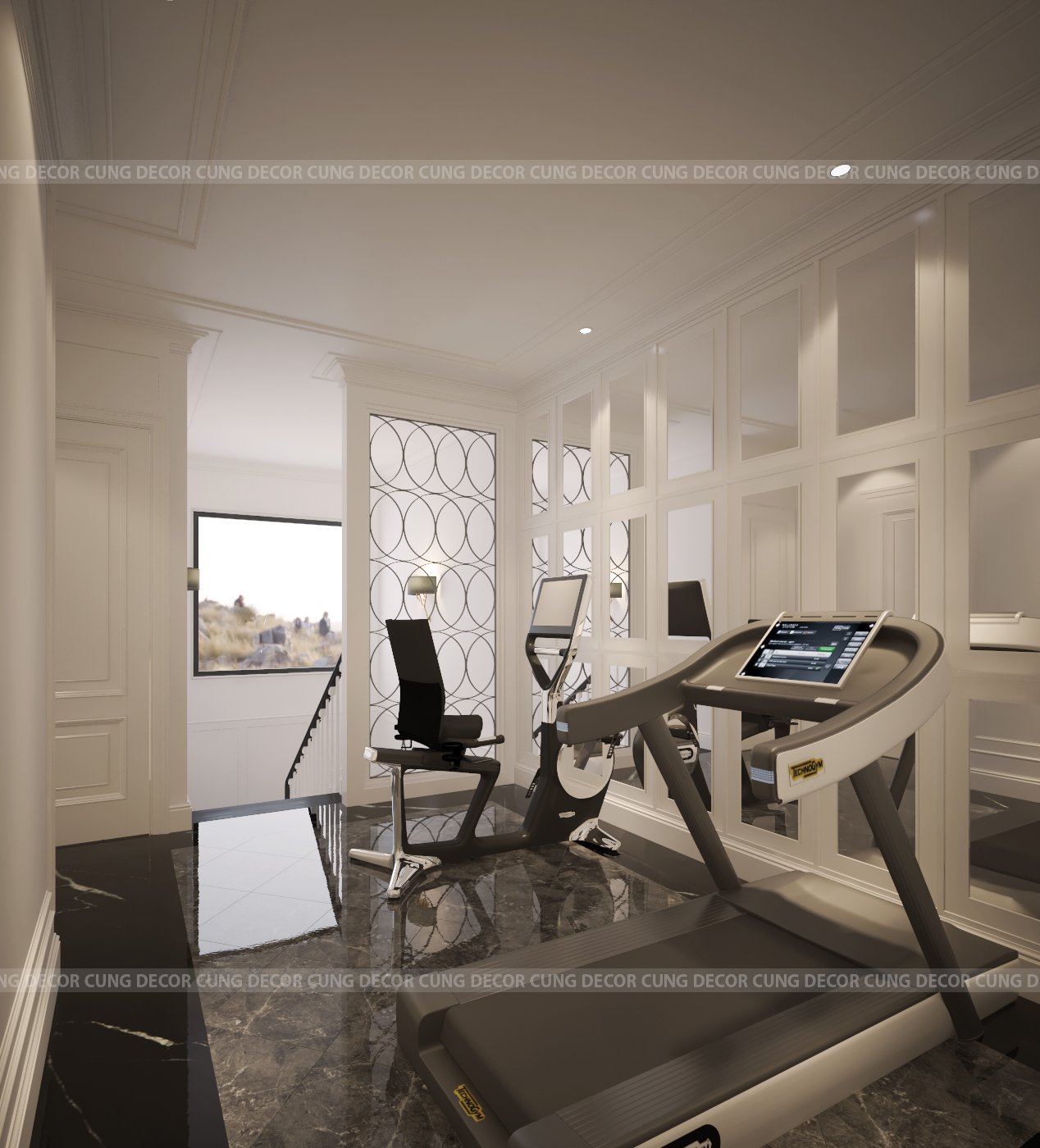 Thiết kế concept nội thất không gian tập thể dục Nhà phố Khu Verosa Park Khang Điền phong cách Tân cổ điển Neo Classic