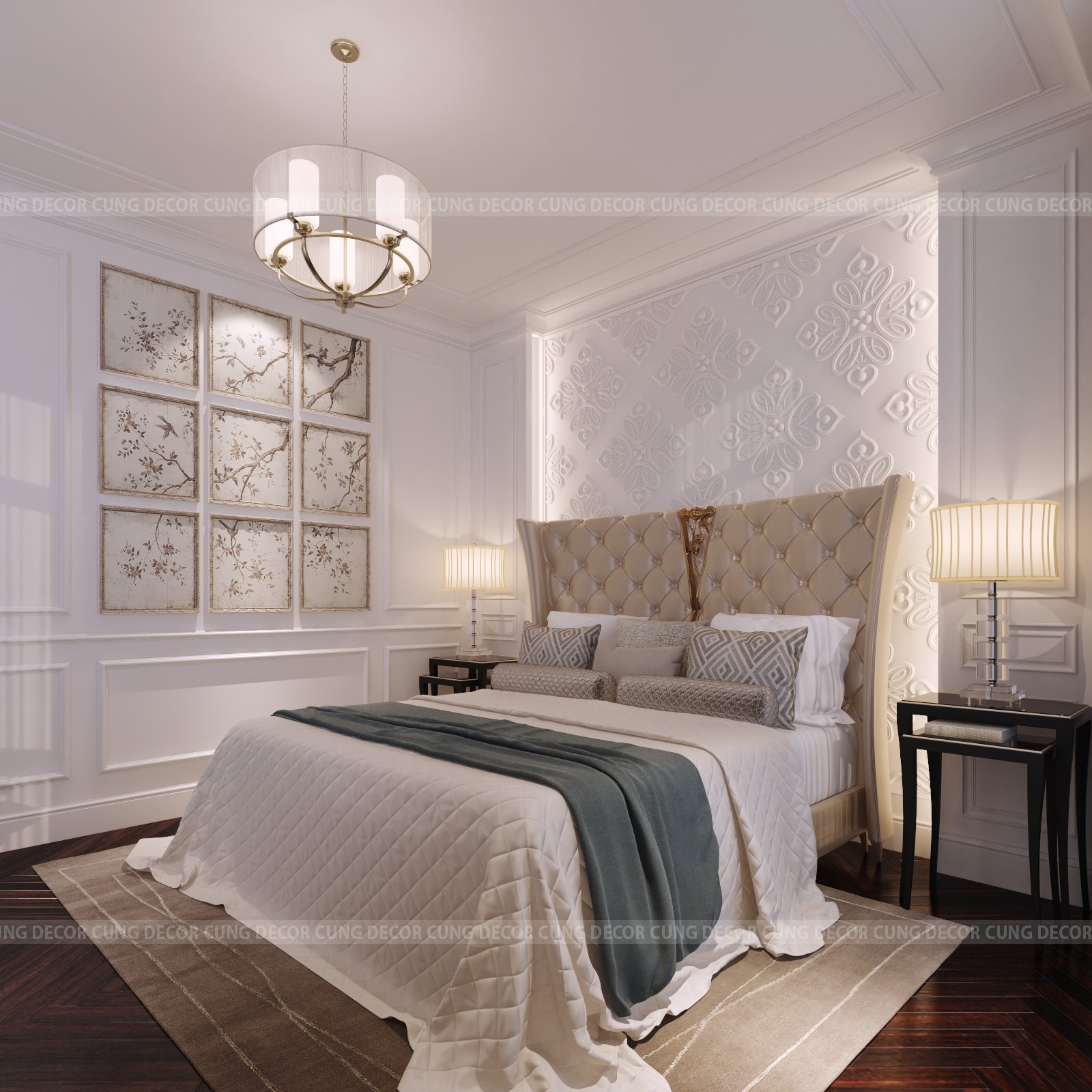 Thiết kế concept nội thất phòng ngủ master Nhà phố Khu Verosa Park Khang Điền phong cách Tân cổ điển Neo Classic