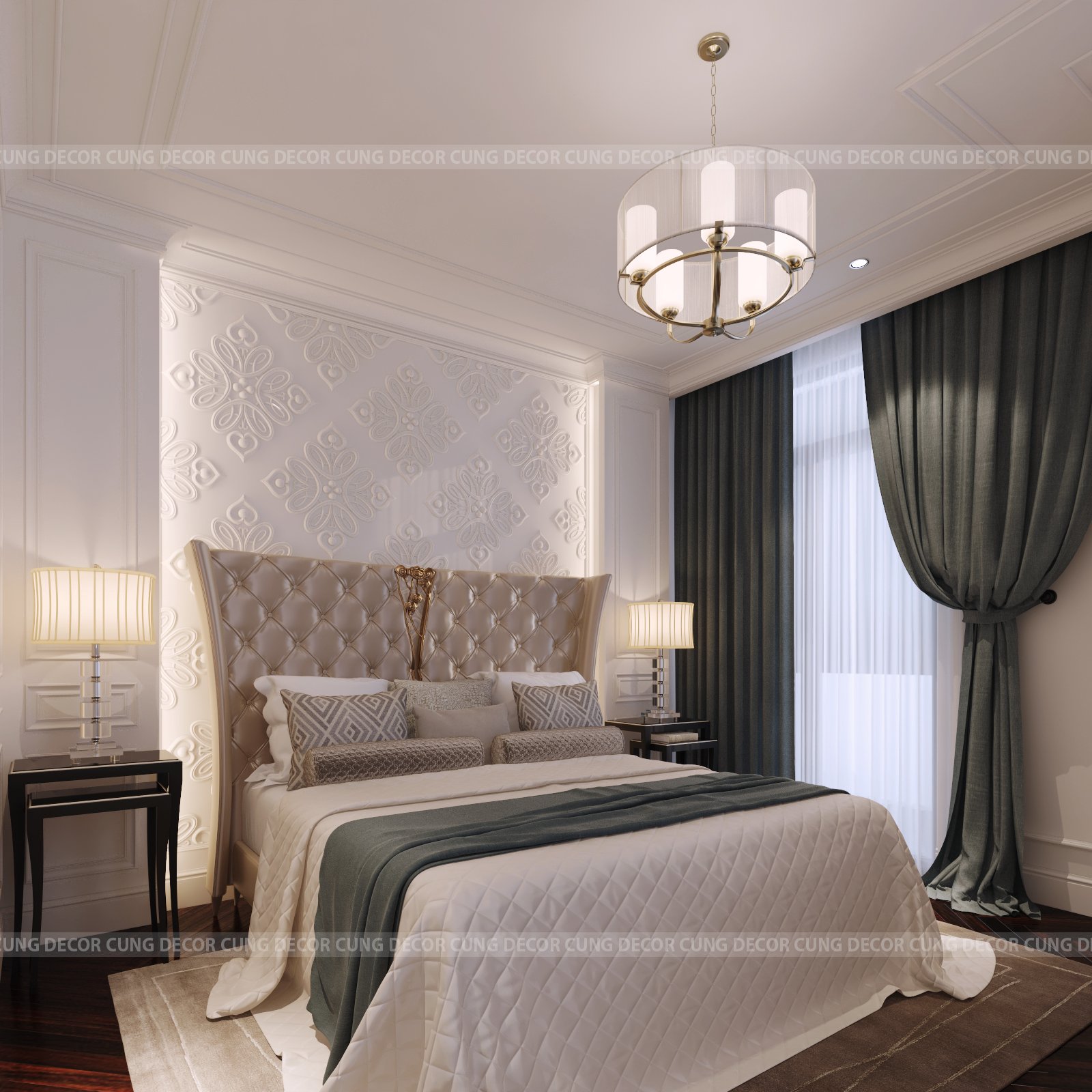 Thiết kế concept nội thất phòng ngủ master Nhà phố Khu Verosa Park Khang Điền phong cách Tân cổ điển Neo Classic