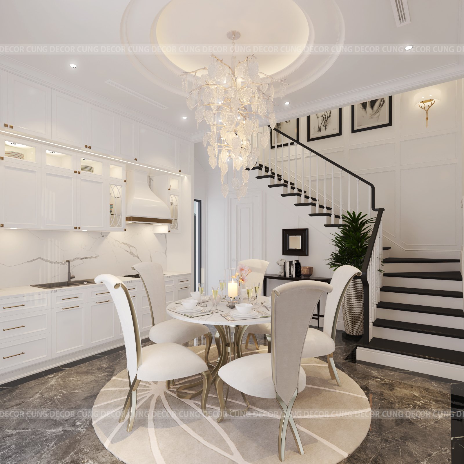 Thiết kế concept nội thất phòng ăn, phòng bếp Nhà phố Khu Verosa Park Khang Điền phong cách Tân cổ điển Neo Classic