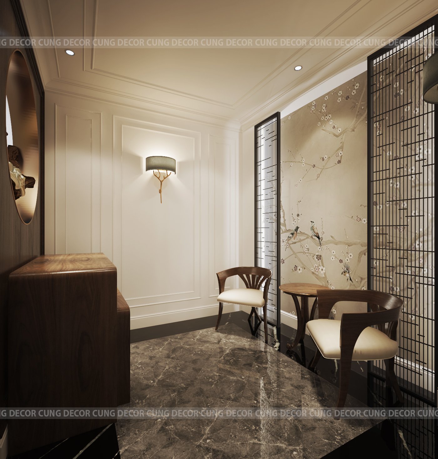 Thiết kế concept nội thất phòng thờ Nhà phố Khu Verosa Park Khang Điền phong cách Tân cổ điển Neo Classic