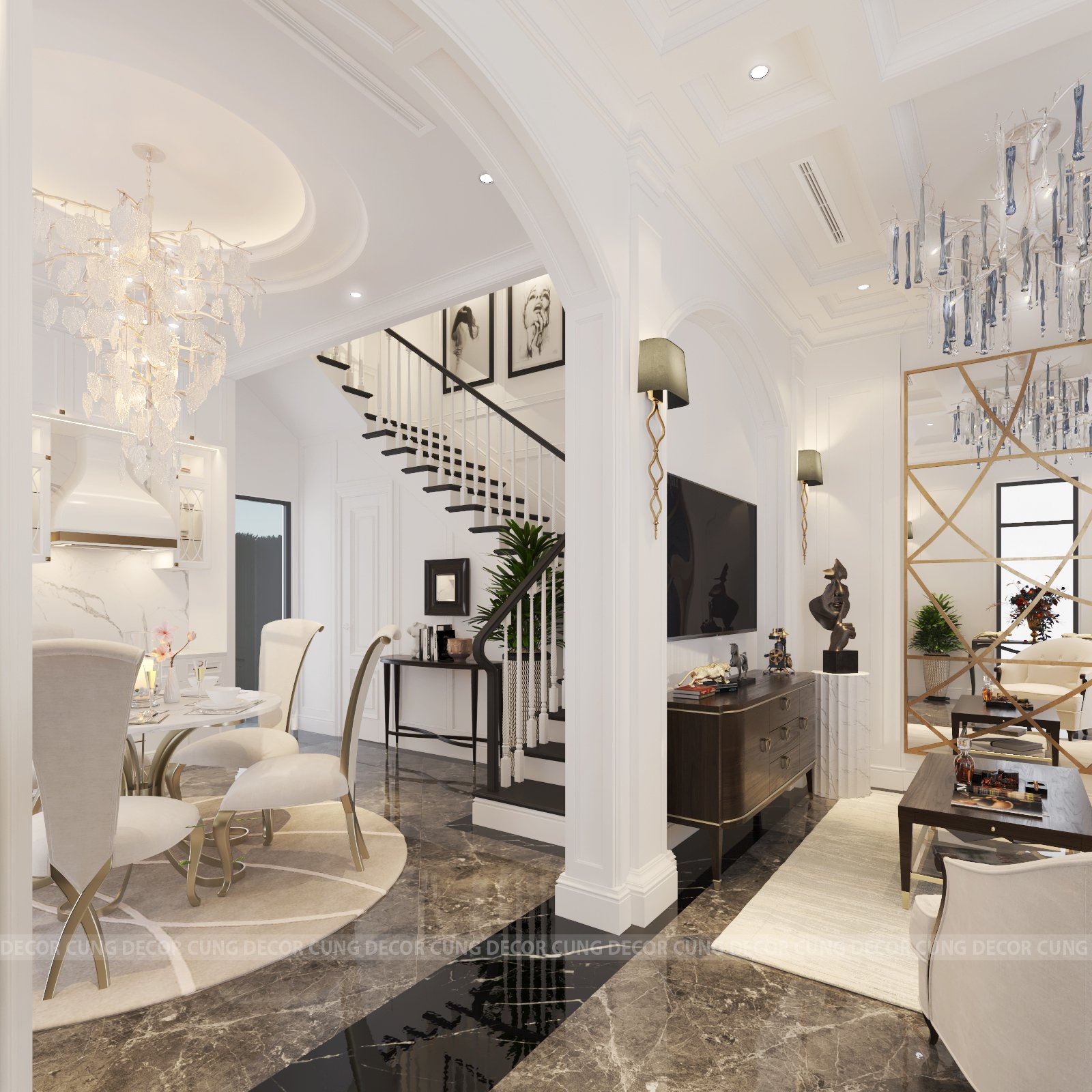 Thiết kế concept nội thất phòng khách Nhà phố Khu Verosa Park Khang Điền phong cách Tân cổ điển Neo Classic