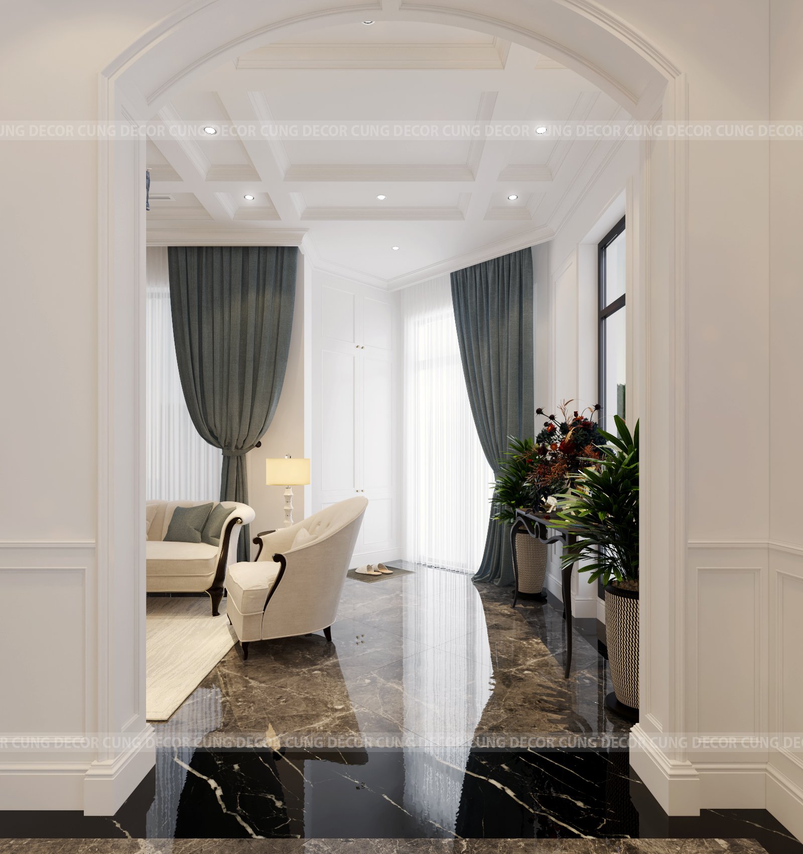 Thiết kế concept nội thất phòng khách Nhà phố Khu Verosa Park Khang Điền phong cách Tân cổ điển Neo Classic