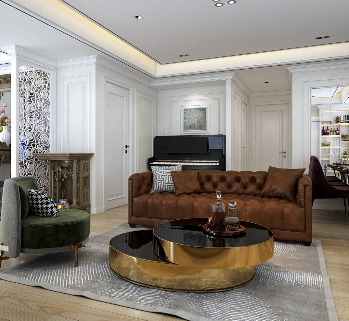 Thiết kế concept nội thất phòng khách Nhà phố 85m2 Quận 2 phong cách Tân cổ điển Neo Classic